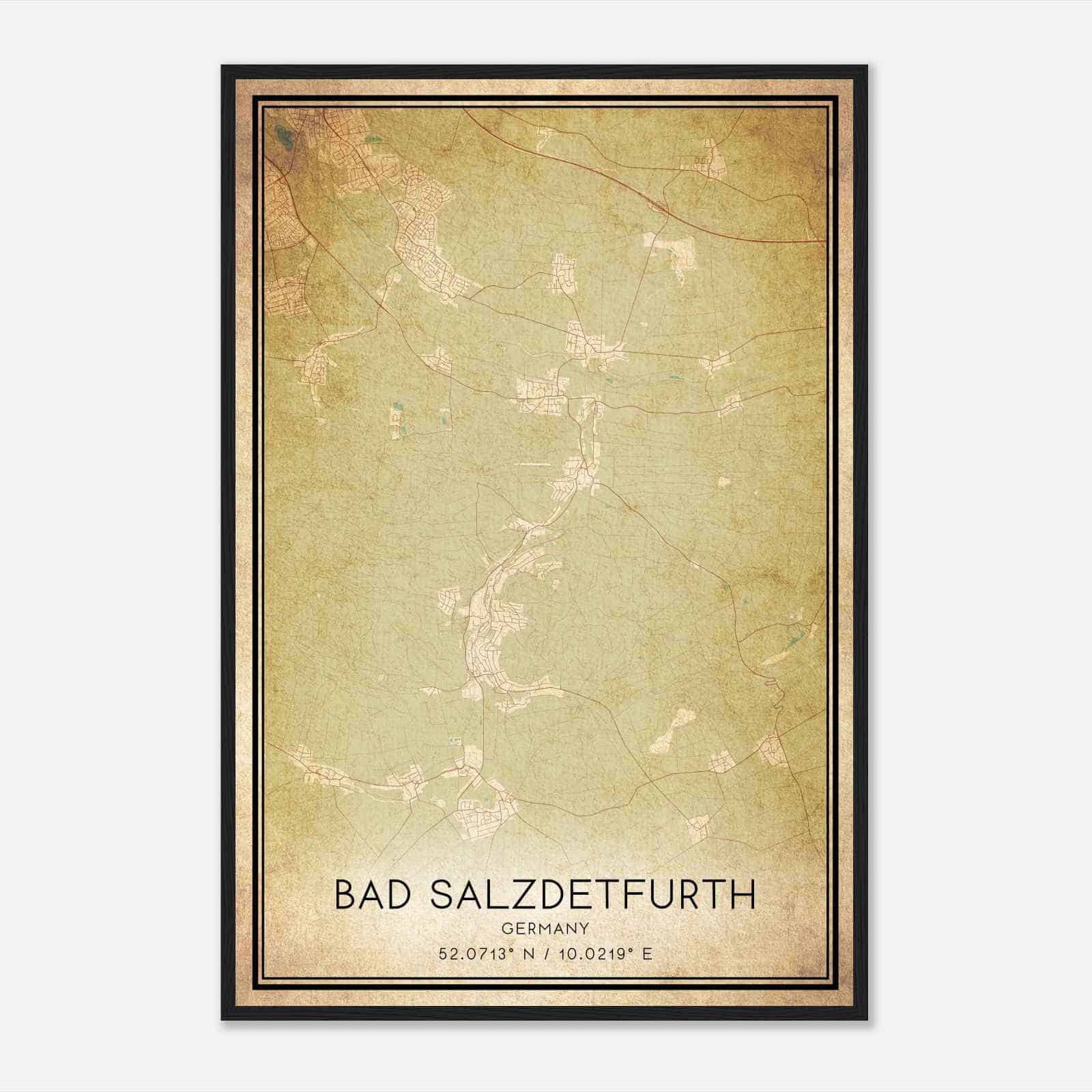 Vintage Bad Salzdetfurth Germany Map Poster, Bad Salzdetfurth City Road Wall Art Print