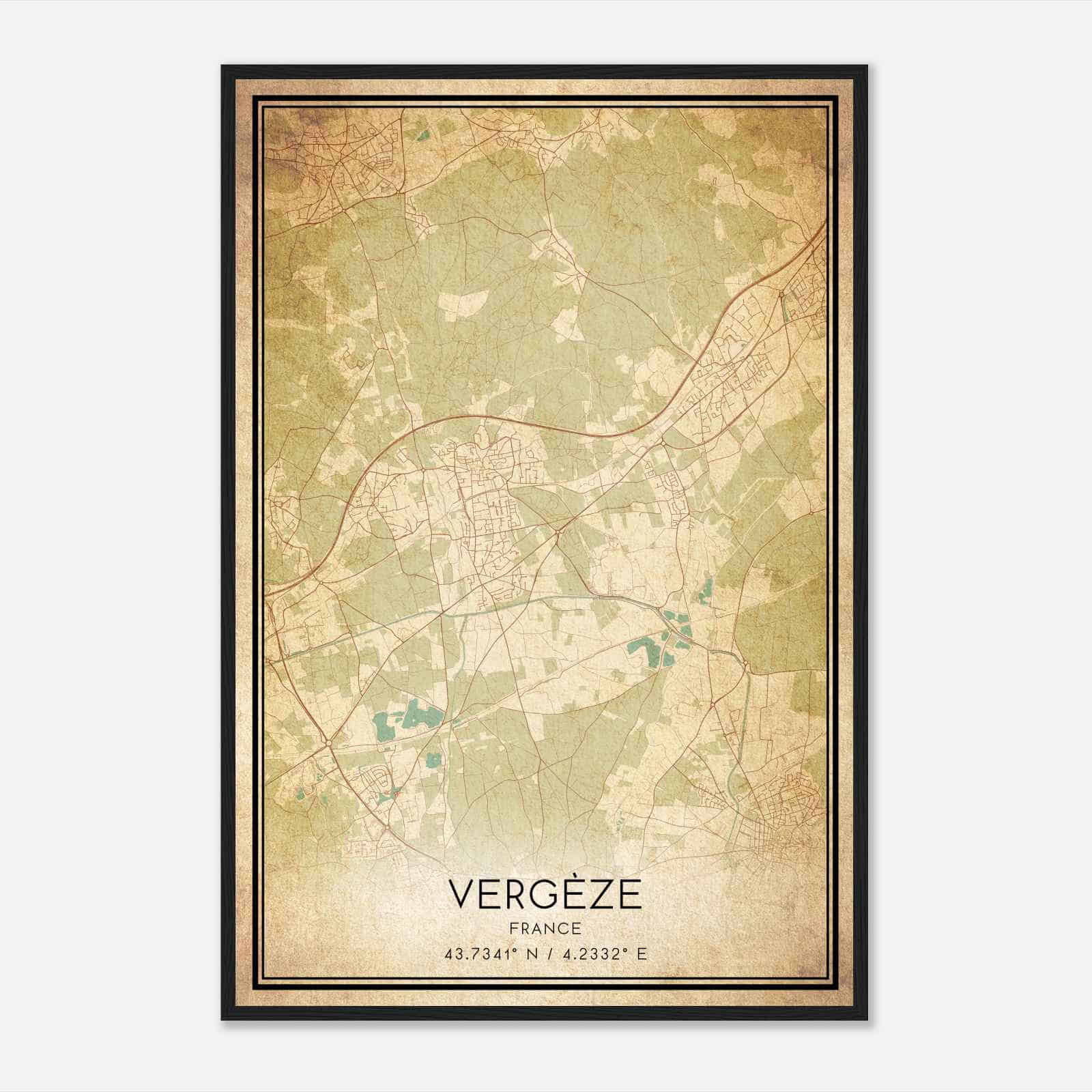 Vintage Vergeze France Map Poster, Vergeze City Road Wall Art Print