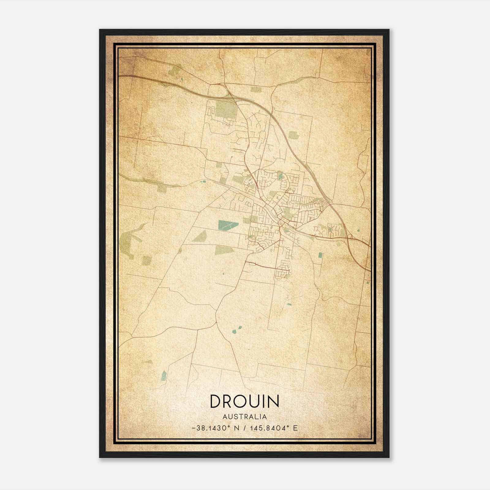 Vintage Drouin Australia Map Poster, Drouin City Road Wall Art Print