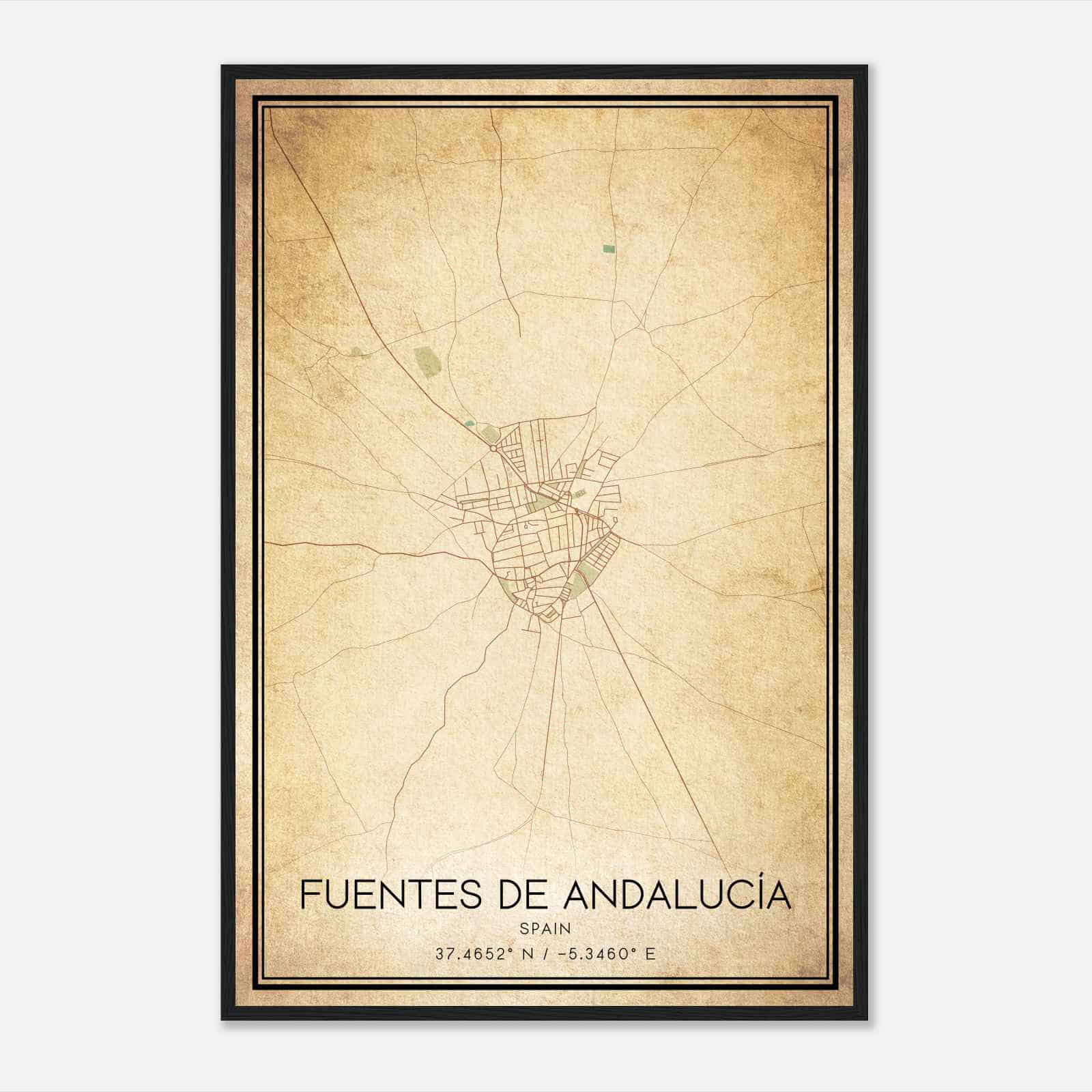 Vintage Fuentes de Andalucia Spain Map Poster, Fuentes de Andalucia City Road Wall Art Print