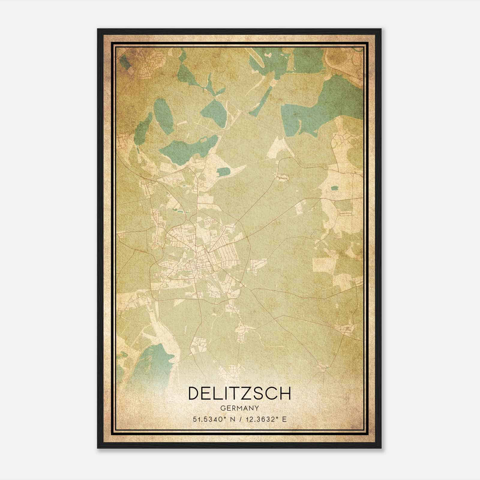 Vintage Delitzsch Germany Map Poster, Delitzsch City Road Wall Art Print