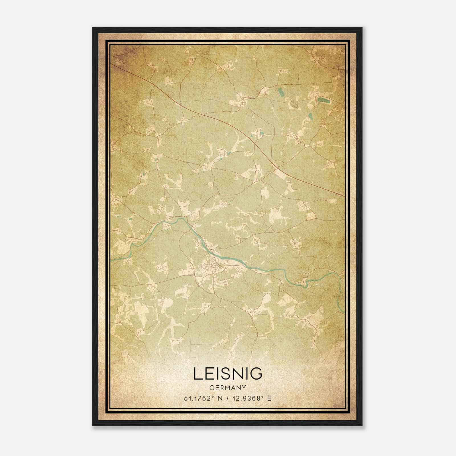 Vintage Leisnig Germany Map Poster, Leisnig City Road Wall Art Print