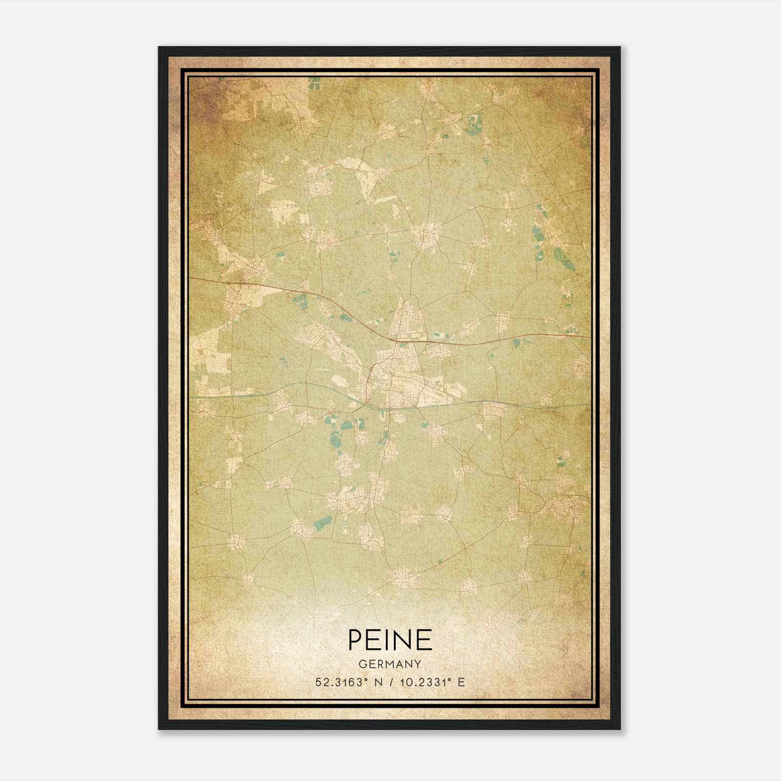 Vintage Peine Germany Map Poster, Peine City Road Wall Art Print