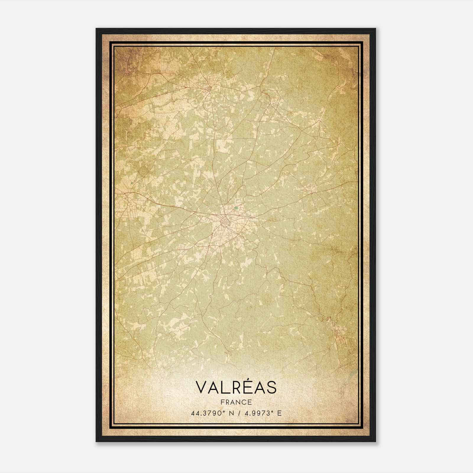 Vintage Valreas France Map Poster, Valreas City Road Wall Art Print