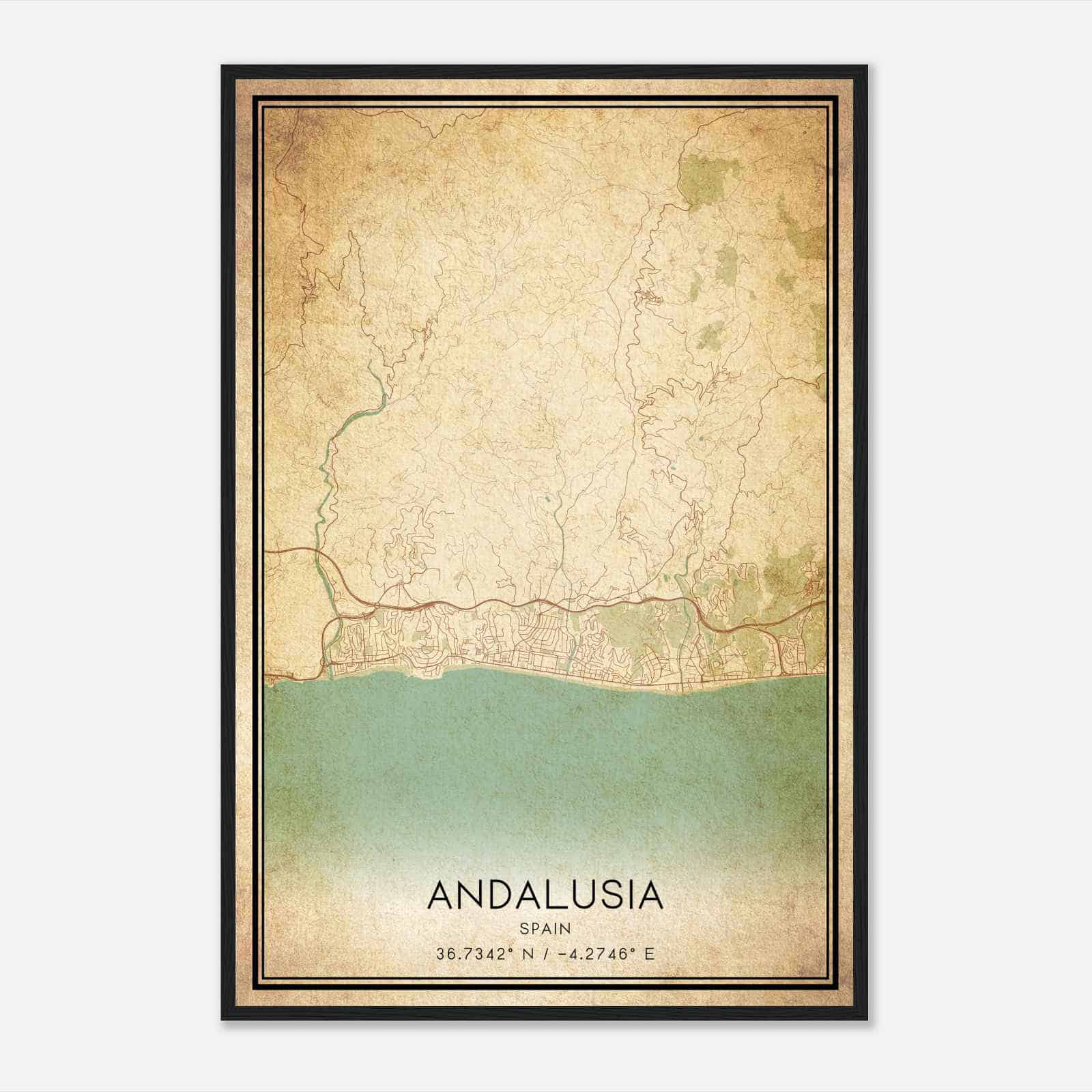 Vintage Rincon de la Victoria Spain Map Poster, Rincon de la Victoria City Road Wall Art Print