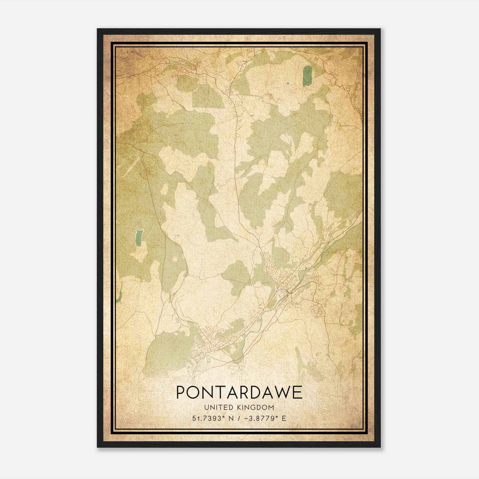 Vintage Pontardawe United Kingdom Map Poster, Pontardawe City Road Wall Art Print