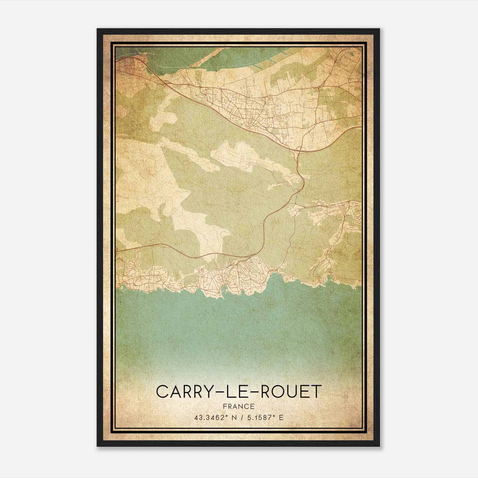 Vintage Carry-le-Rouet France Map Poster, Carry-le-Rouet City Road Wall Art Print