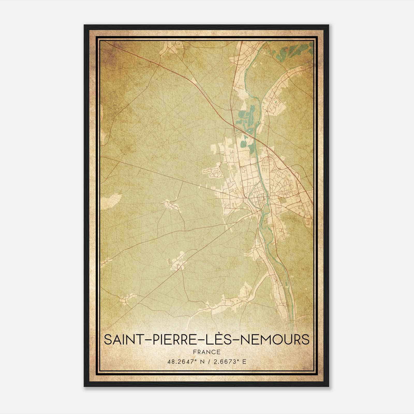 Vintage Saint-Pierre-les-Nemours France Map Poster, Saint-Pierre-les-Nemours City Road Wall Art Print