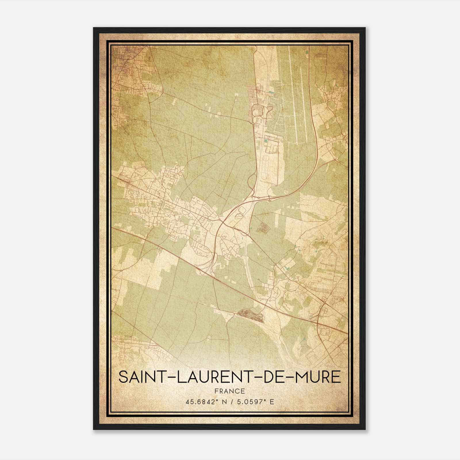 Vintage Saint-Laurent-de-Mure France Map Poster, Saint-Laurent-de-Mure City Road Wall Art Print