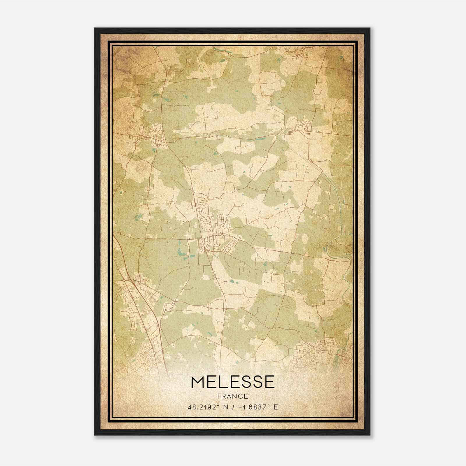 Vintage Melesse France Map Poster, Melesse City Road Wall Art Print