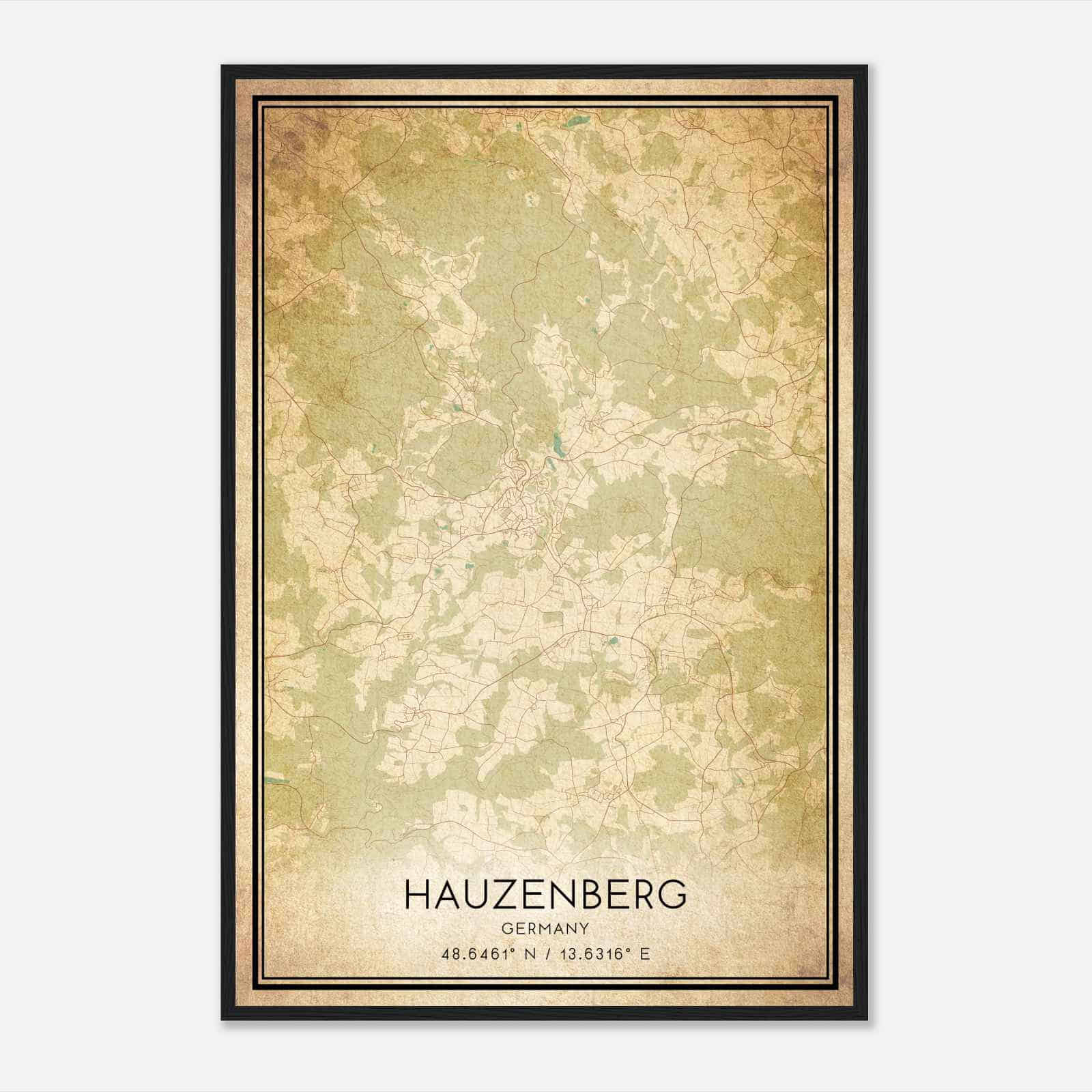 Vintage Hauzenberg Germany Map Poster, Hauzenberg City Road Wall Art Print