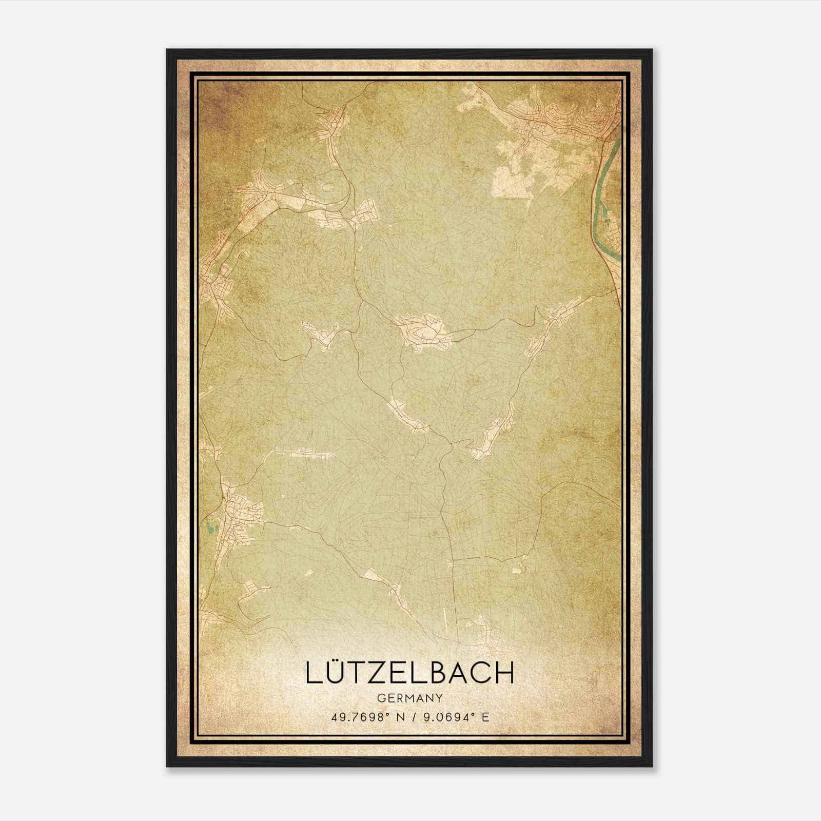 Vintage Lutzelbach Germany Map Poster, Lutzelbach City Road Wall Art Print