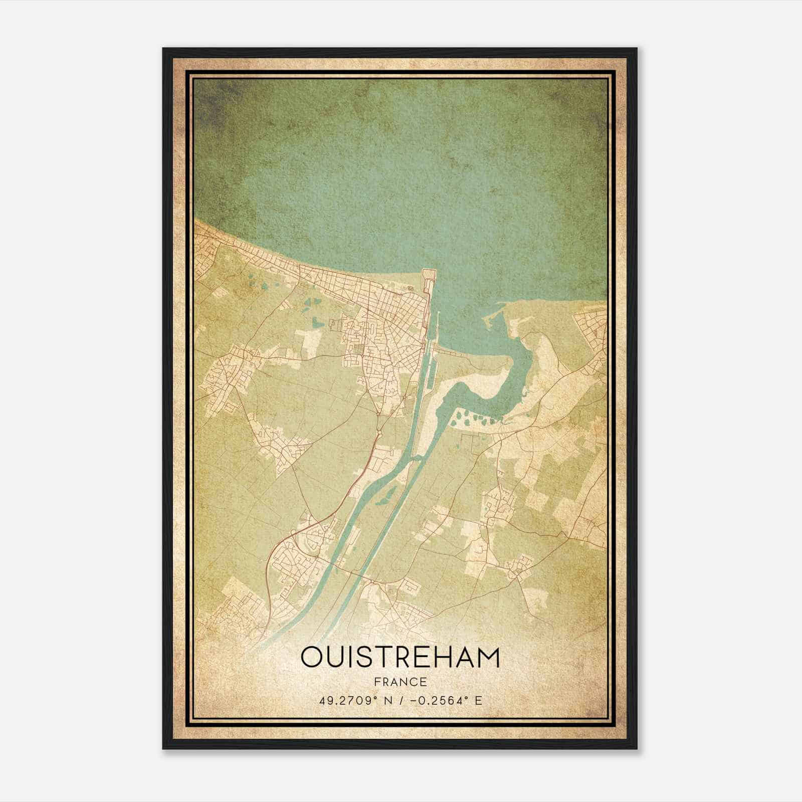 Vintage Ouistreham France Map Poster, Ouistreham City Road Wall Art Print