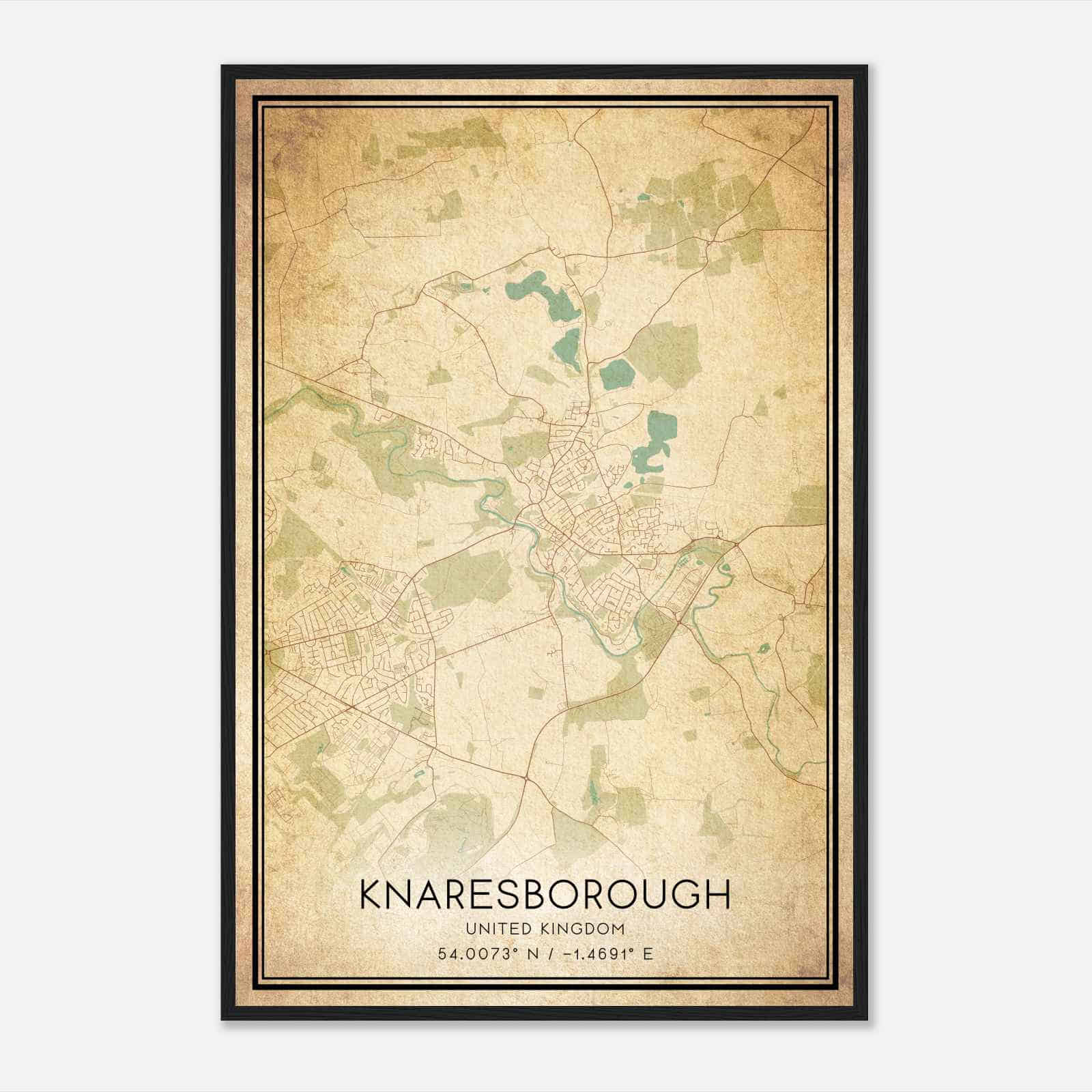 Vintage Knaresborough United Kingdom Map Poster, Knaresborough City Road Wall Art Print