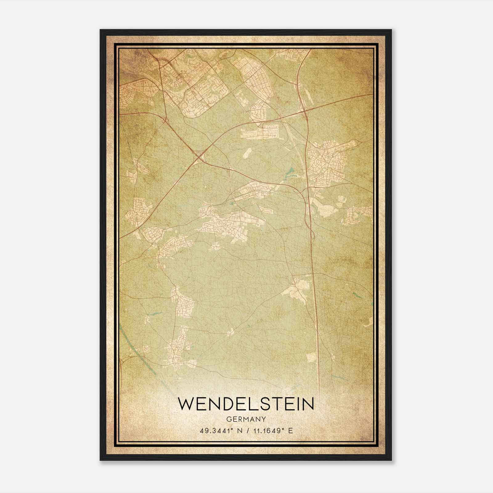 Vintage Wendelstein Germany Map Poster, Wendelstein City Road Wall Art Print