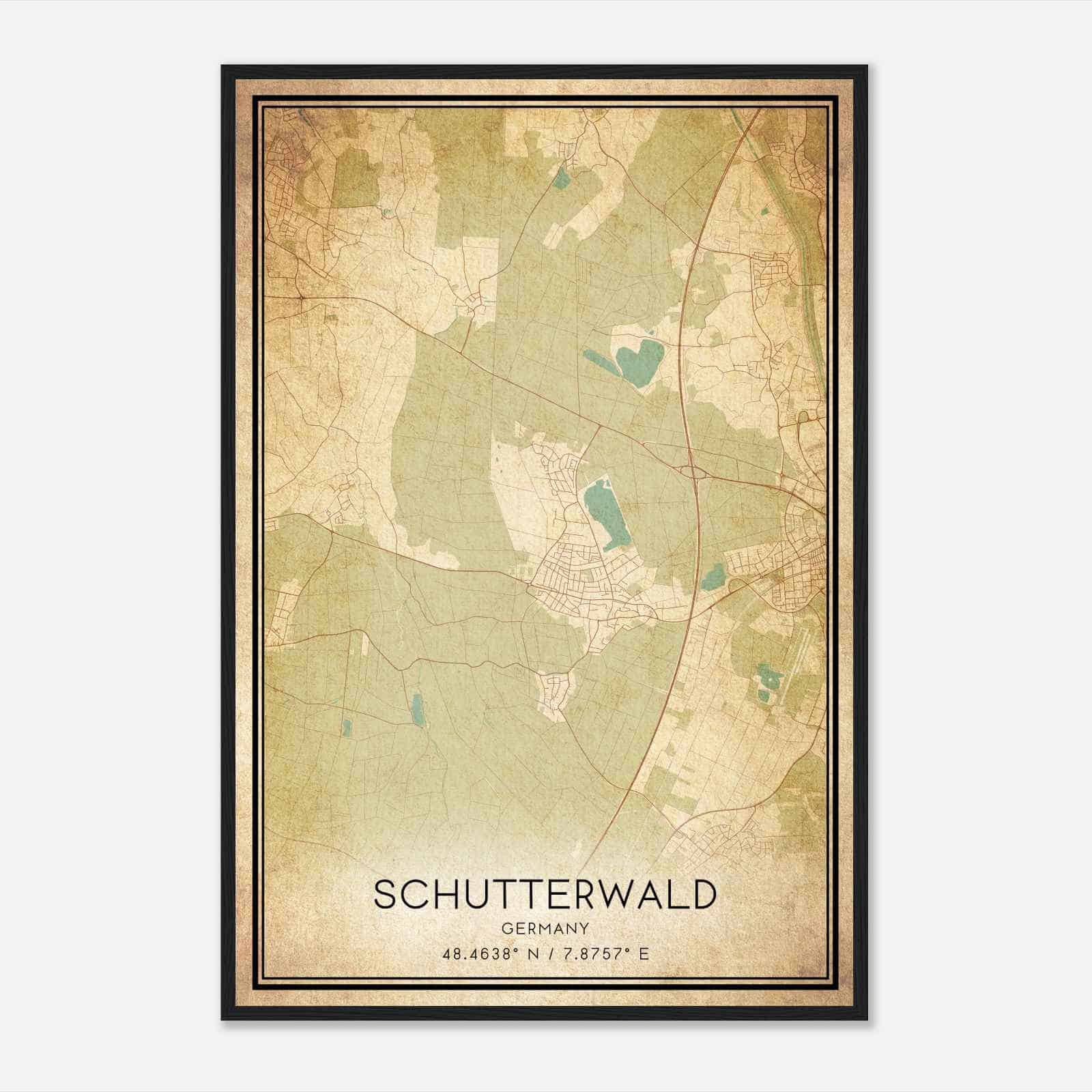 Vintage Schutterwald Germany Map Poster, Schutterwald City Road Wall Art Print