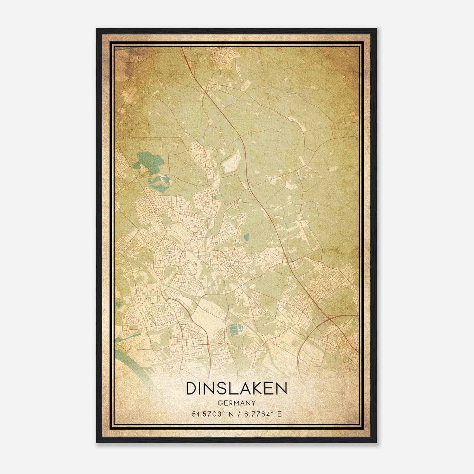 Vintage Dinslaken Germany Map Poster, Dinslaken City Road Wall Art Print