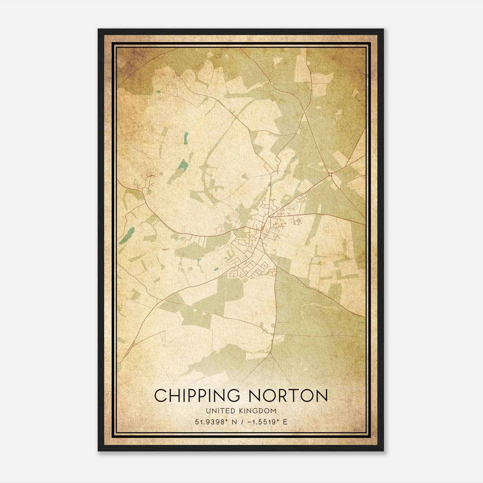 Vintage Chipping Norton United Kingdom Map Poster, Chipping Norton City Road Wall Art Print