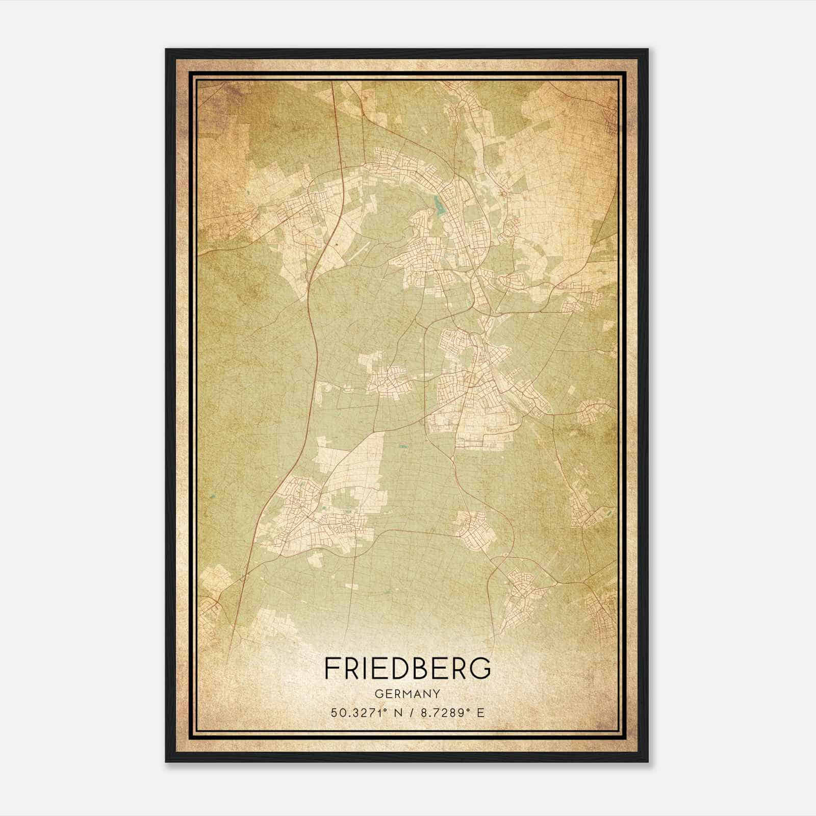 Vintage Friedberg Germany Map Poster, Friedberg City Road Wall Art Print