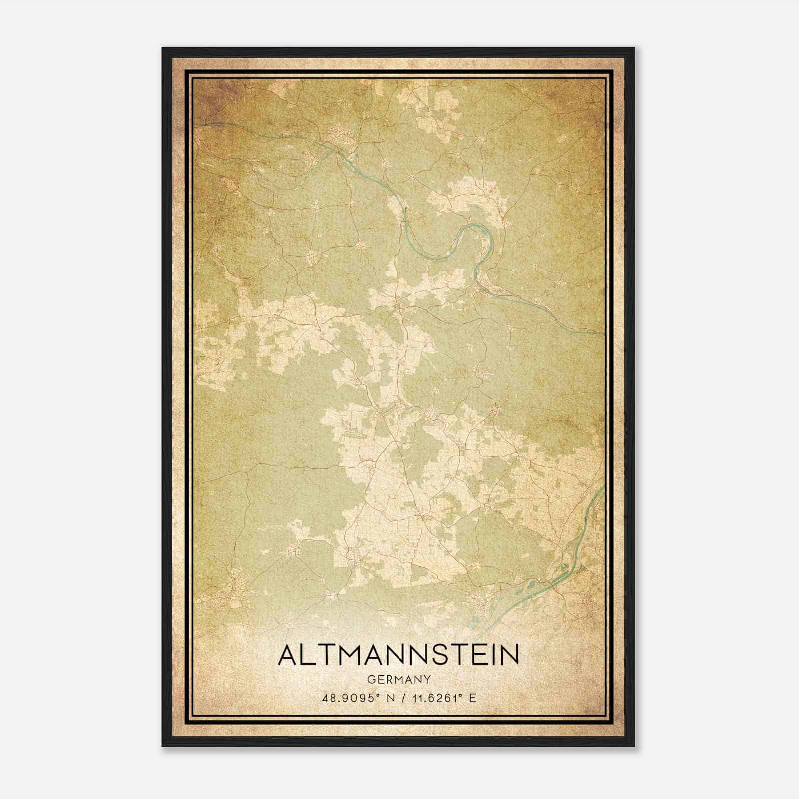 Vintage Altmannstein Germany Map Poster, Altmannstein City Road Wall Art Print