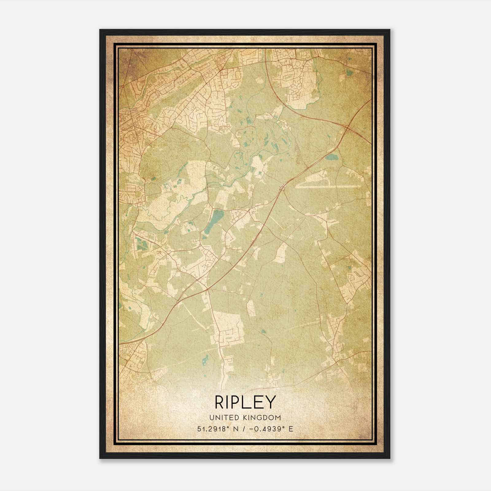 Vintage Ripley United Kingdom Map Poster, Ripley City Road Wall Art Print
