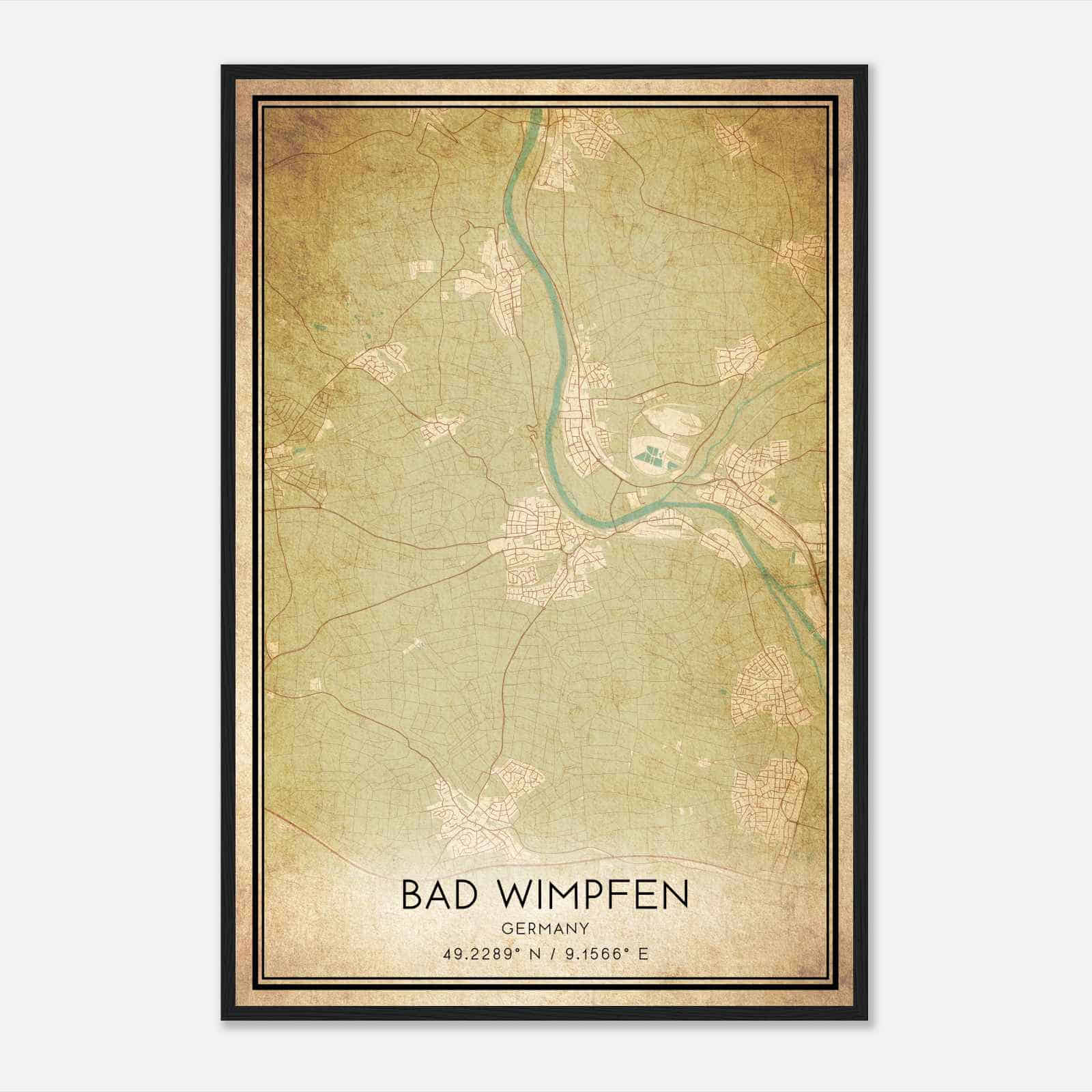 Vintage Bad Wimpfen Germany Map Poster, Bad Wimpfen City Road Wall Art Print