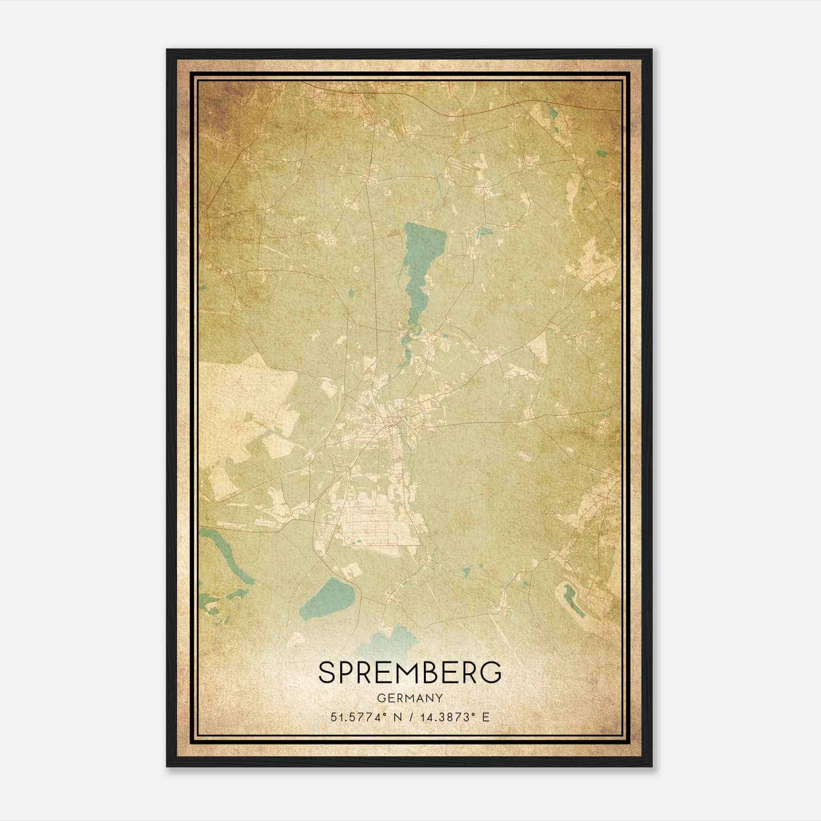 Vintage Spremberg Germany Map Poster, Spremberg City Road Wall Art Print