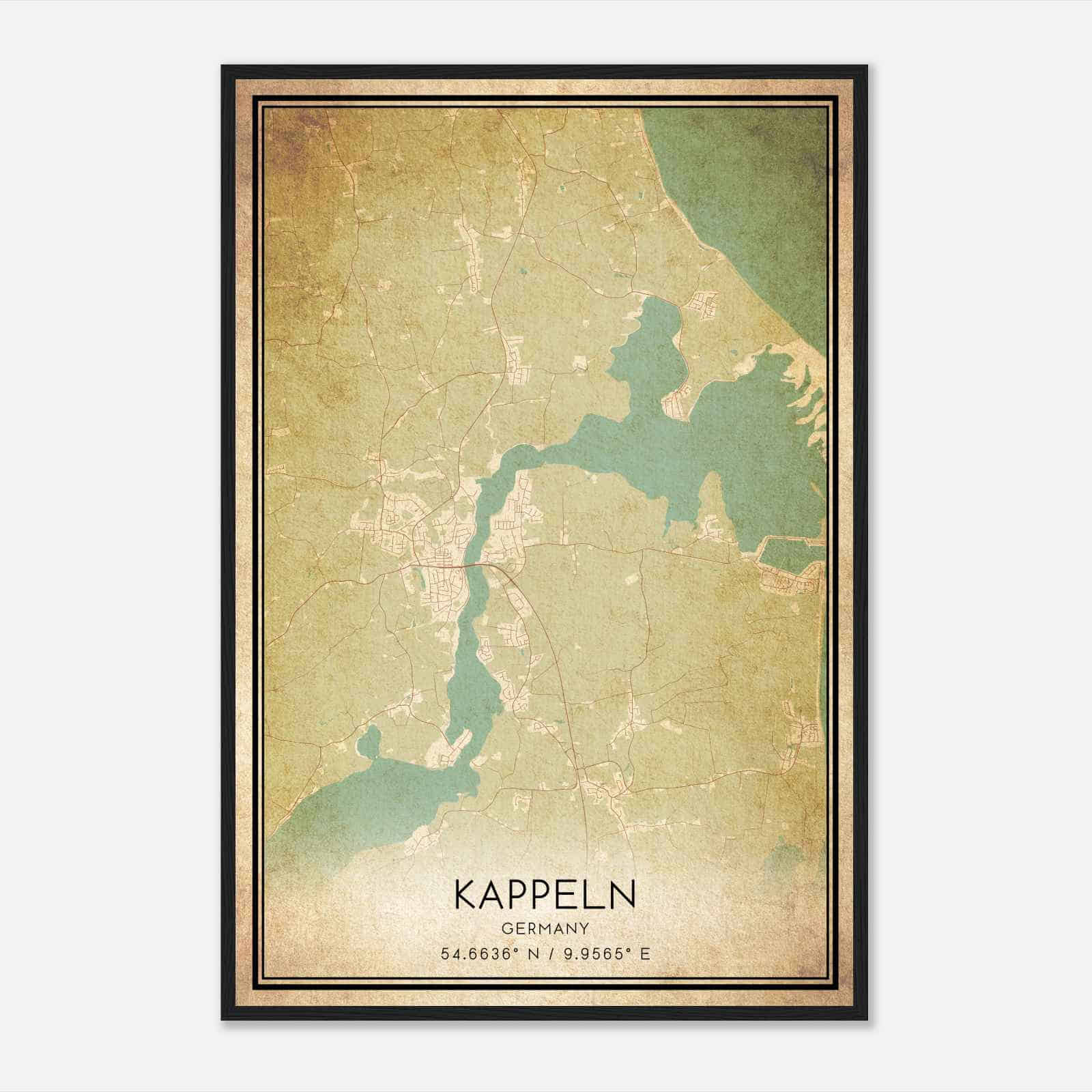 Vintage Kappeln Germany Map Poster, Kappeln City Road Wall Art Print