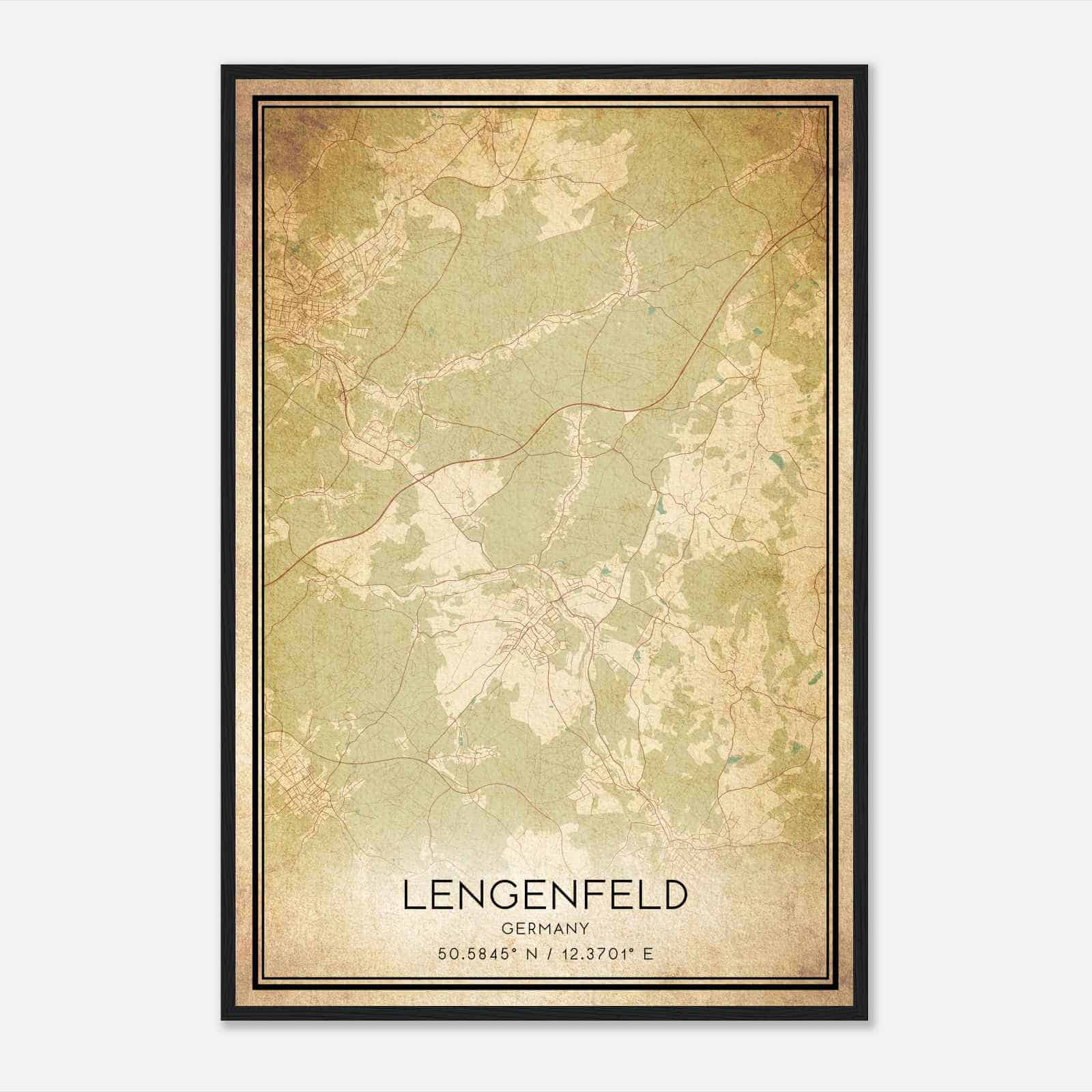 Vintage Lengenfeld Germany Map Poster, Lengenfeld City Road Wall Art Print