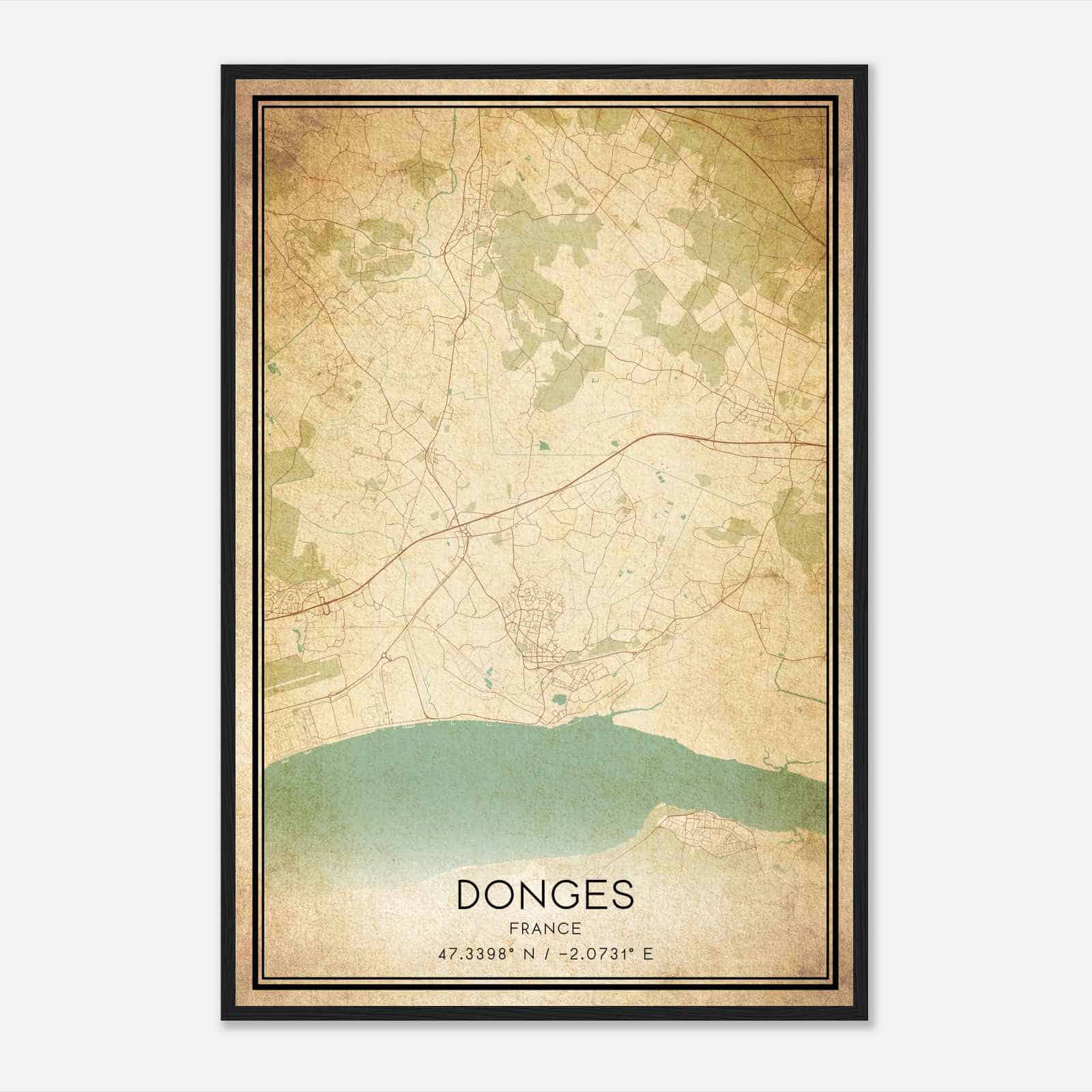 Vintage Donges France Map Poster, Donges City Road Wall Art Print