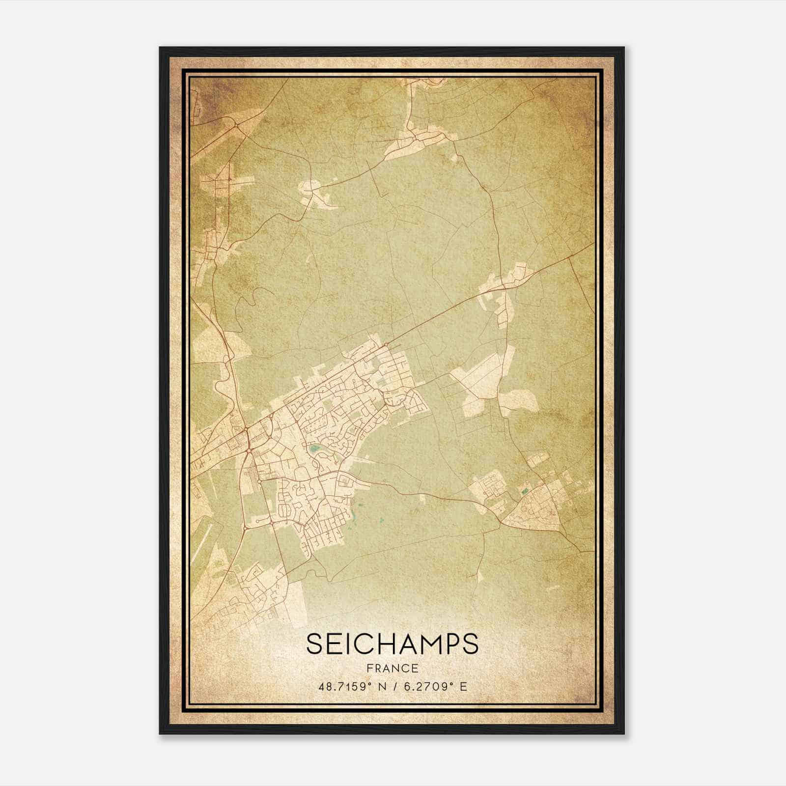 Vintage Seichamps France Map Poster, Seichamps City Road Wall Art Print