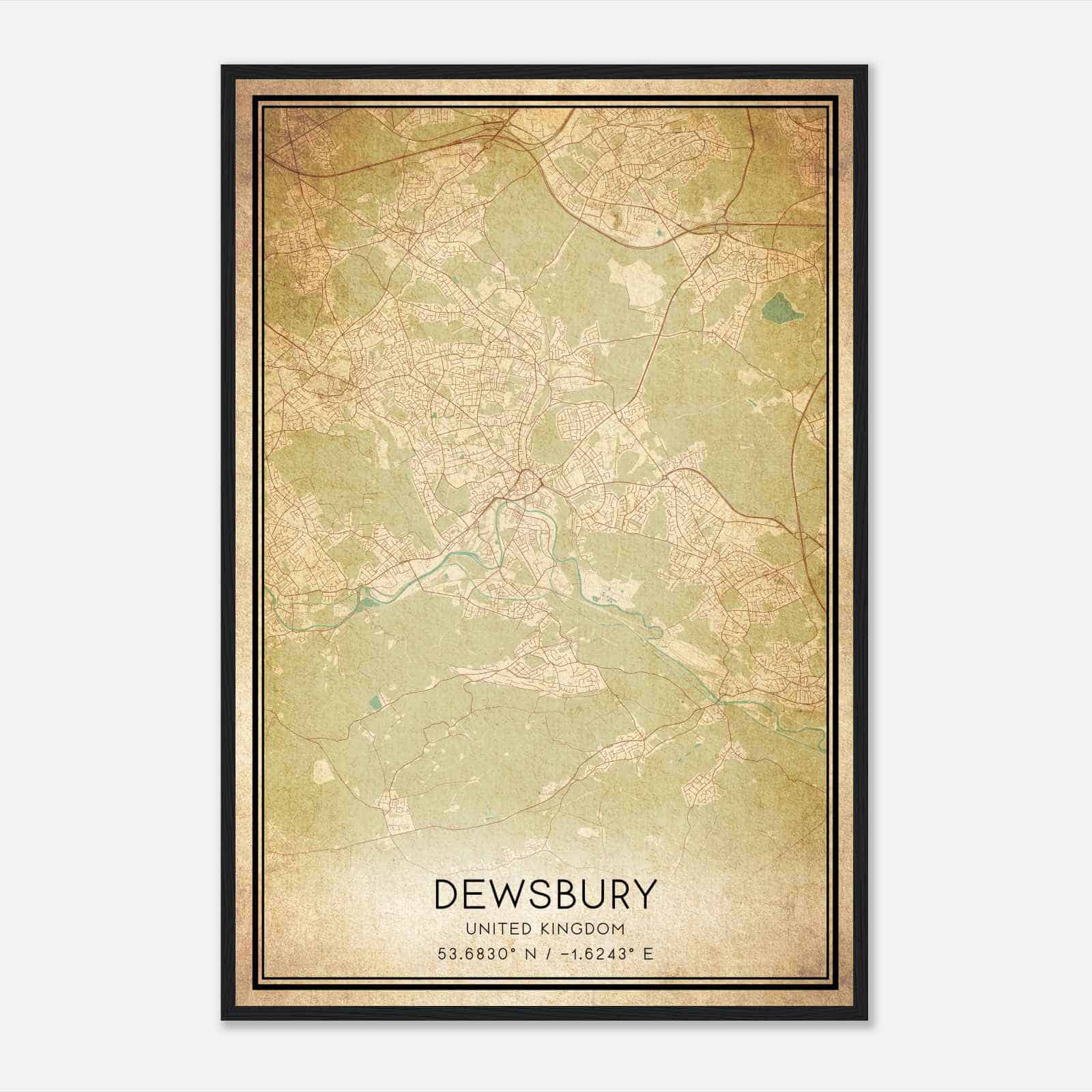 Vintage Dewsbury United Kingdom Map Poster, Dewsbury City Road Wall Art Print Vintage Dewsbury United Kingdom Map Poster, Dewsbury City Road Wall Art Print