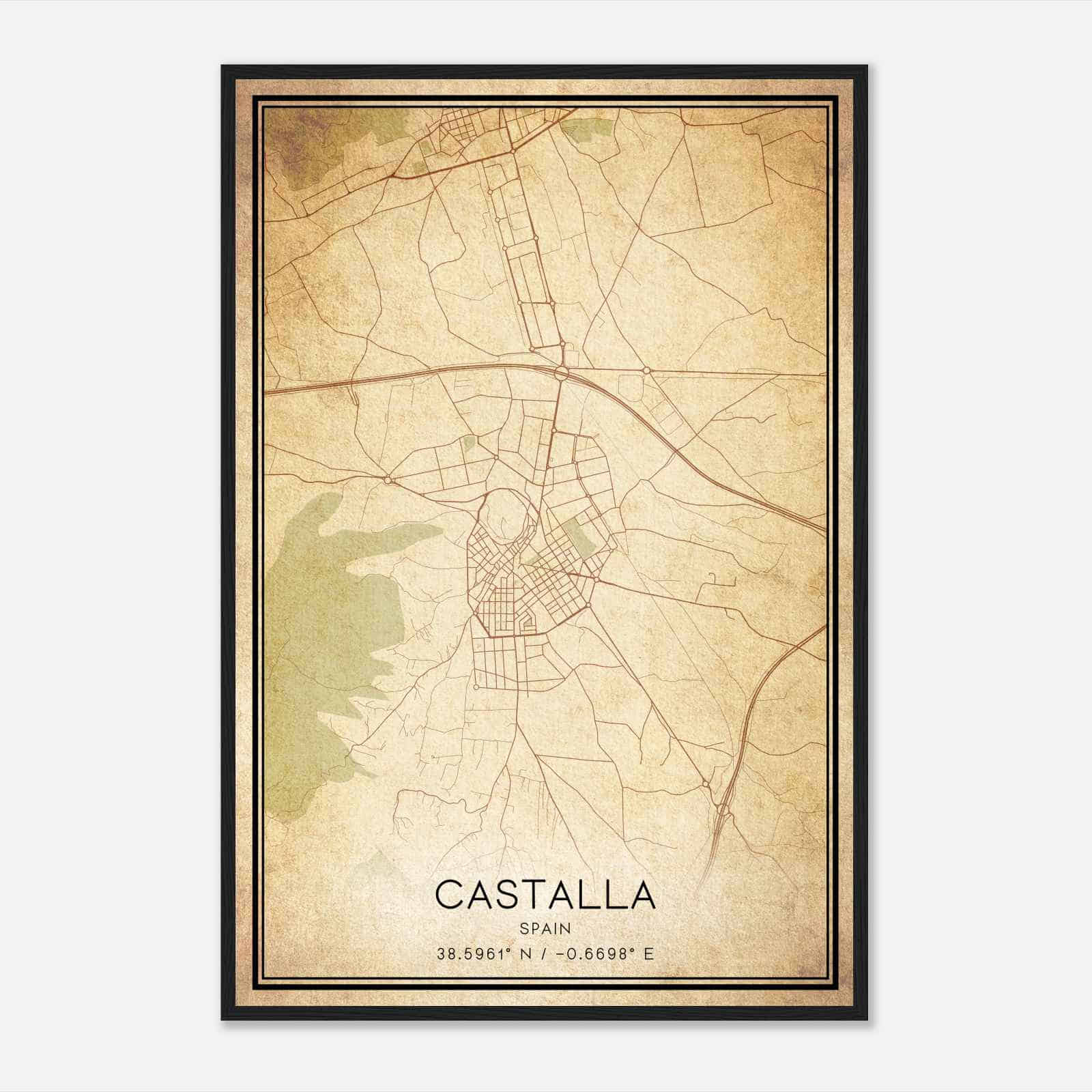 Vintage Castalla Spain Map Poster, Castalla City Road Wall Art Print