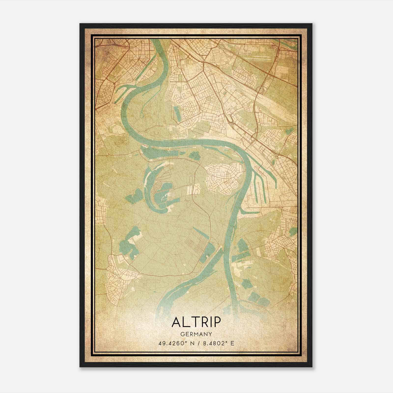 Vintage Altrip Germany Map Poster, Altrip City Road Wall Art Print