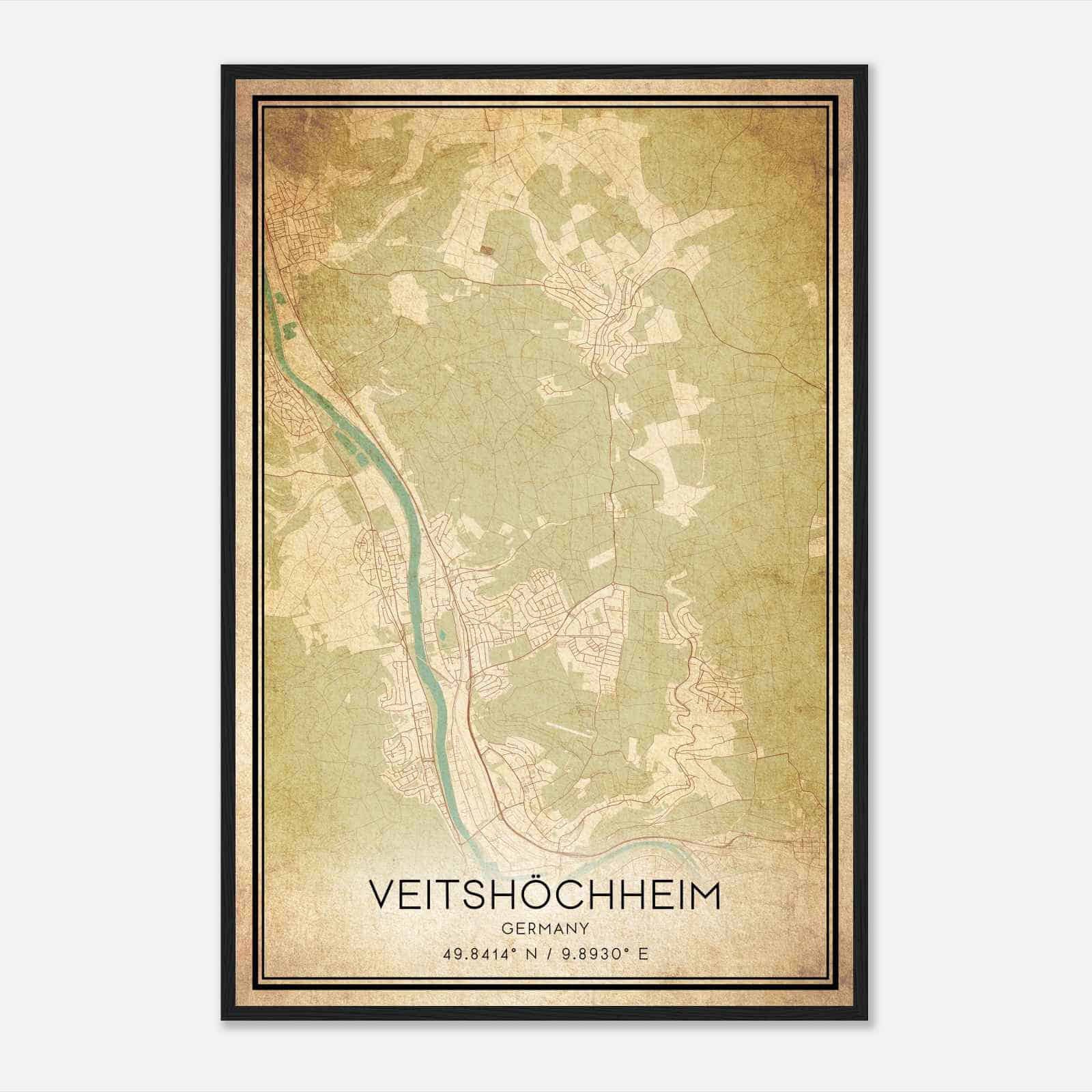Vintage Veitshochheim Germany Map Poster, Veitshochheim City Road Wall Art Print