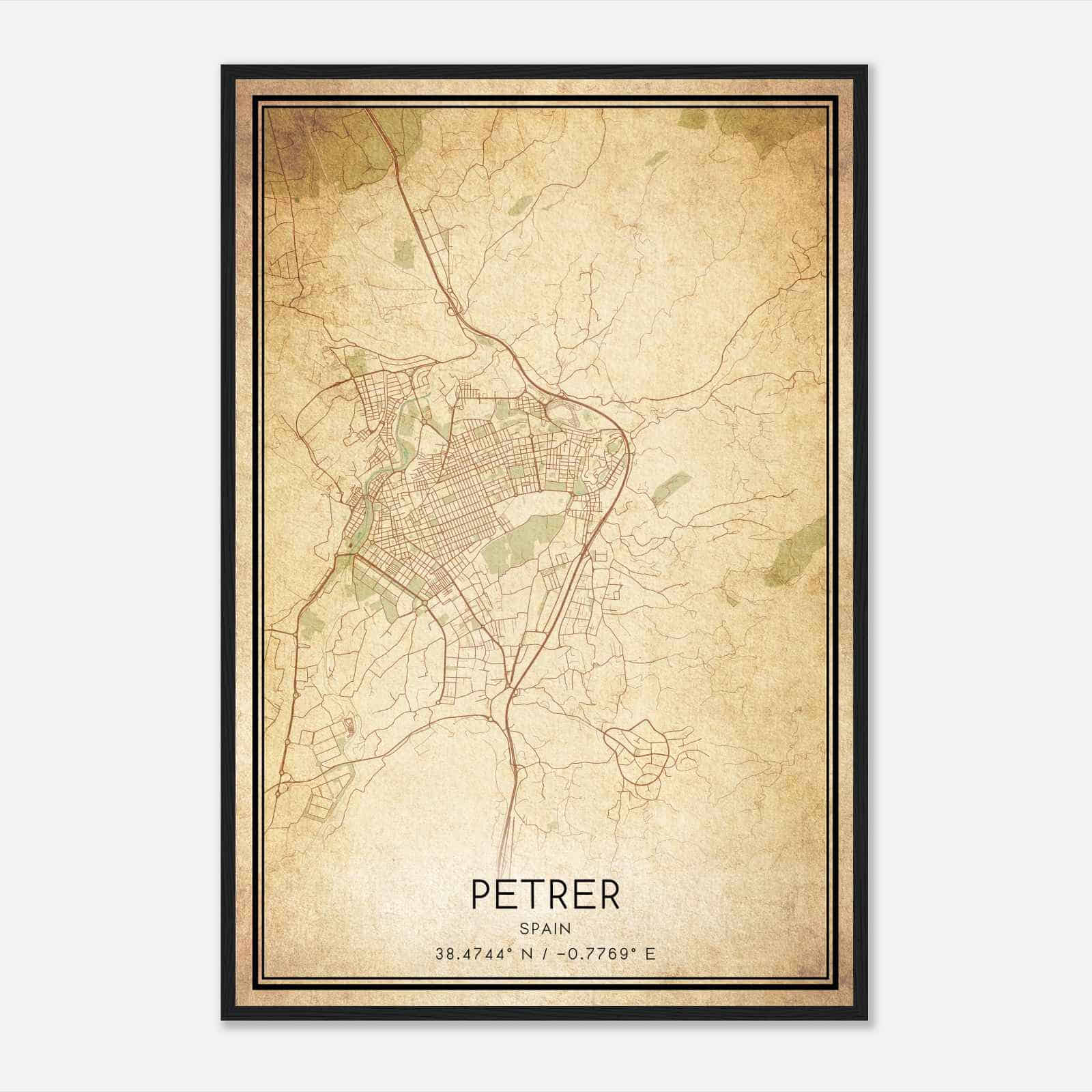 Vintage Petrel Spain Map Poster, Petrel City Road Wall Art Print