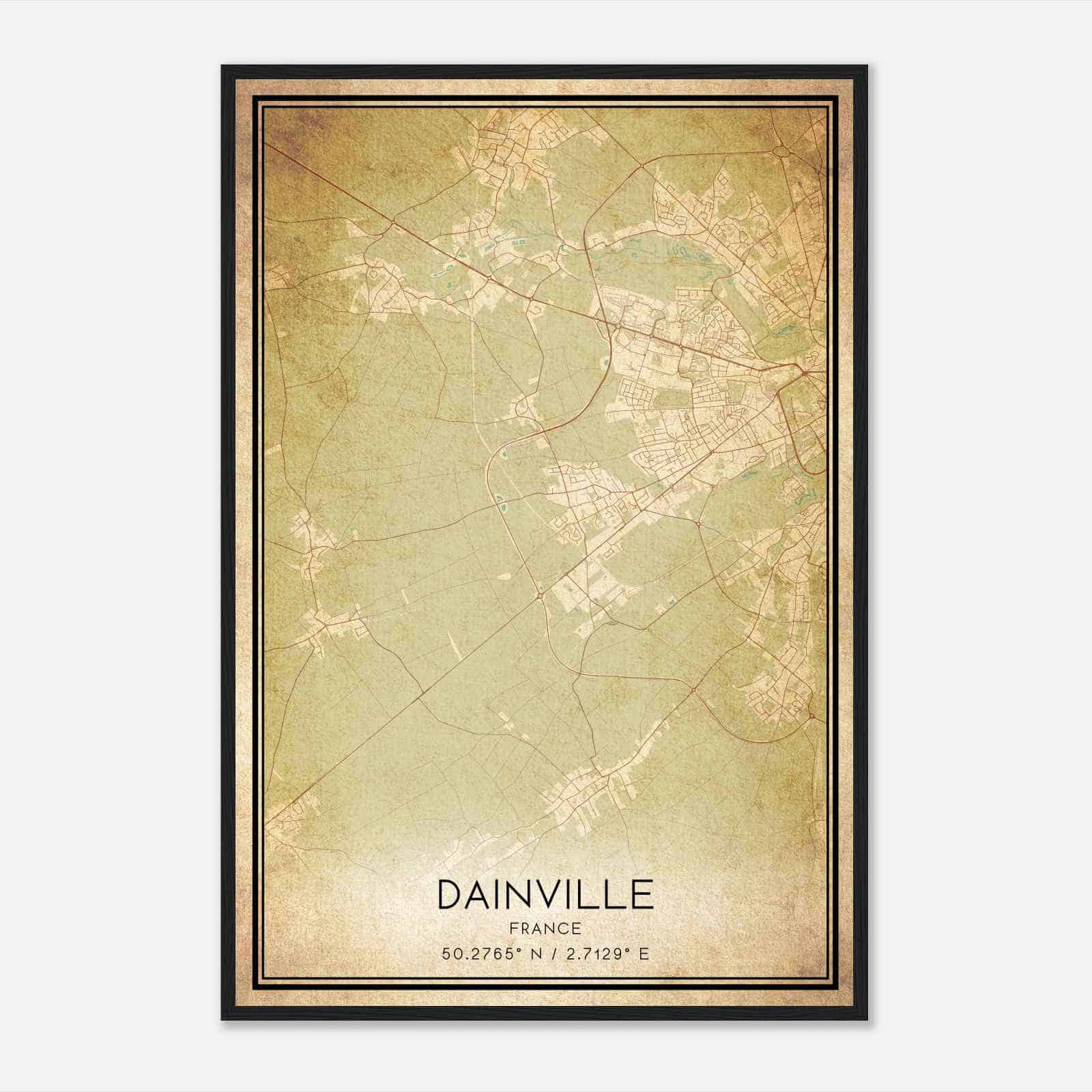 Vintage Dainville France Map Poster, Dainville City Road Wall Art Print