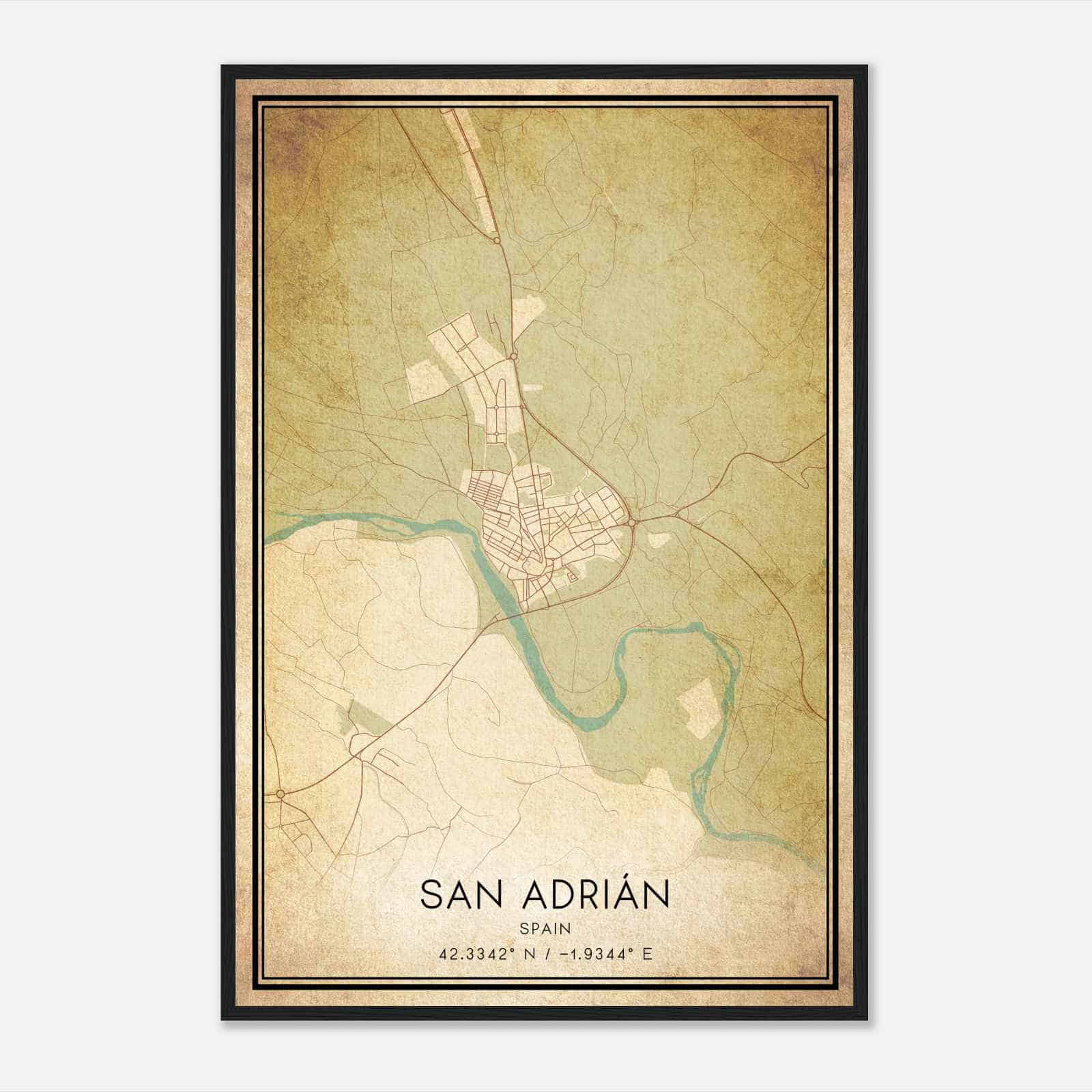 Vintage San Adrian Spain Map Poster, San Adrian City Road Wall Art Print