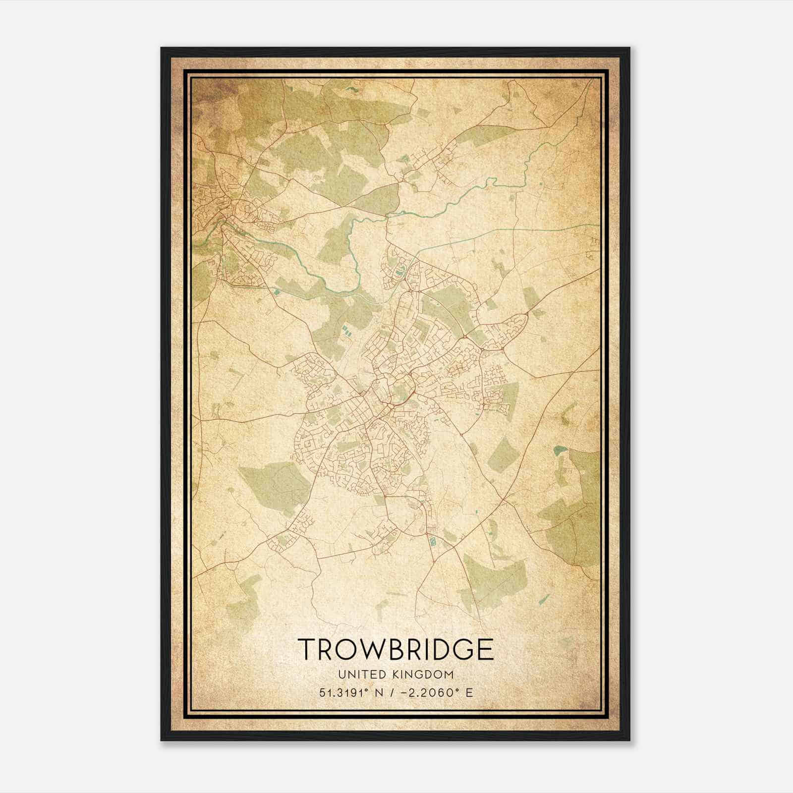 Vintage Trowbridge United Kingdom Map Poster, Trowbridge City Road Wall Art Print