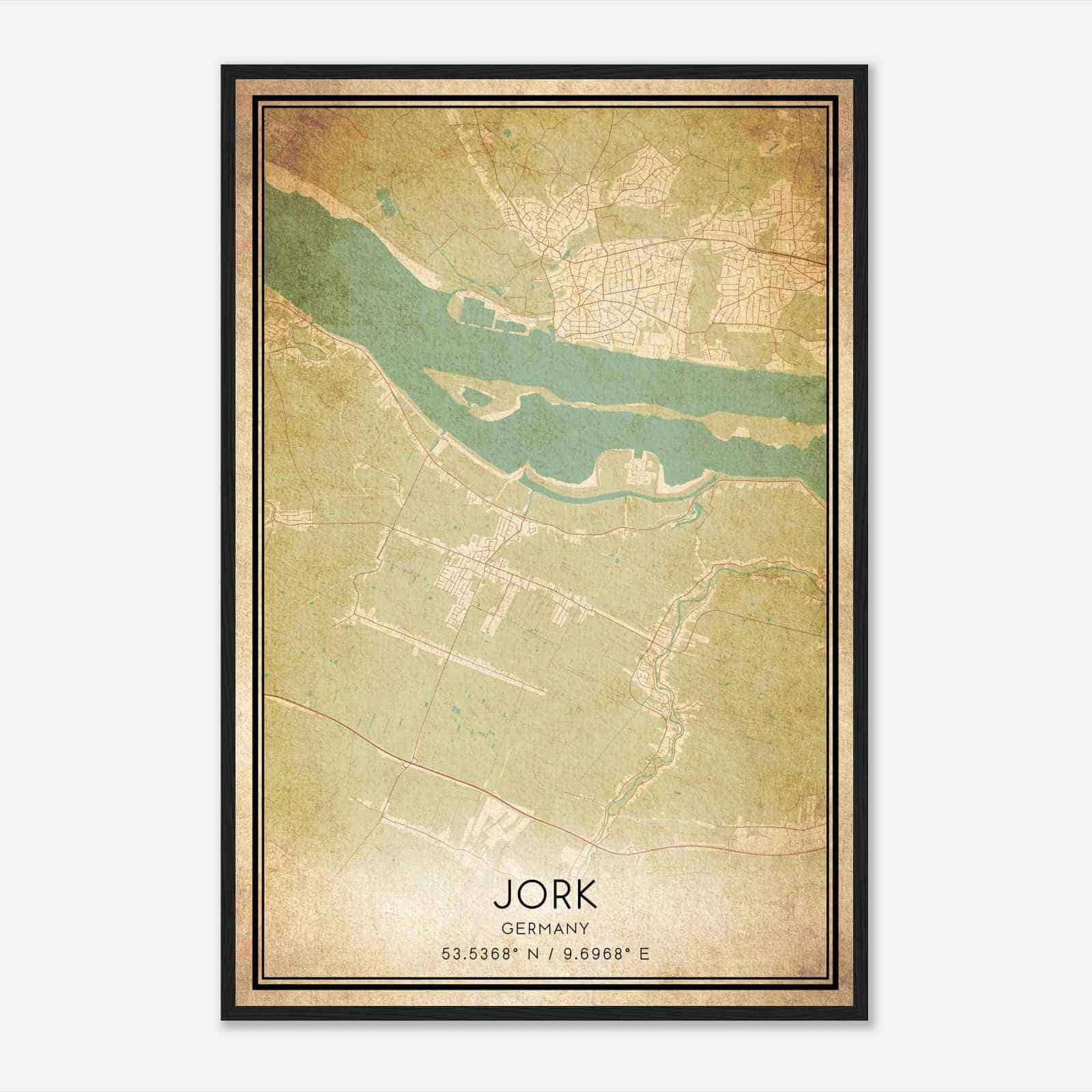 Vintage Jork Germany Map Poster, Jork City Road Wall Art Print