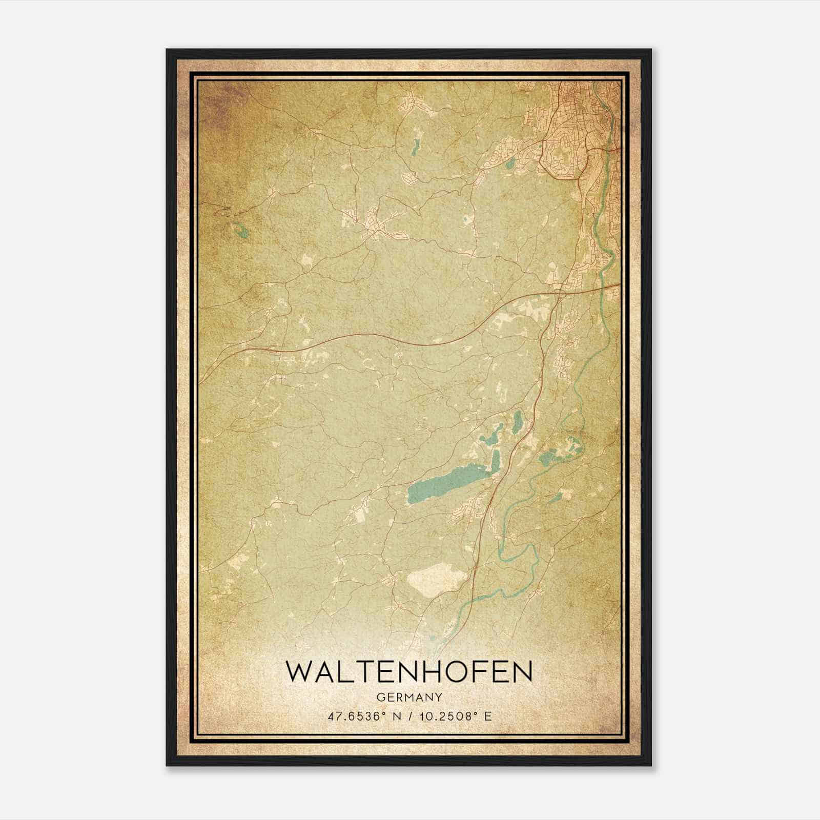 Vintage Waltenhofen Germany Map Poster, Waltenhofen City Road Wall Art Print