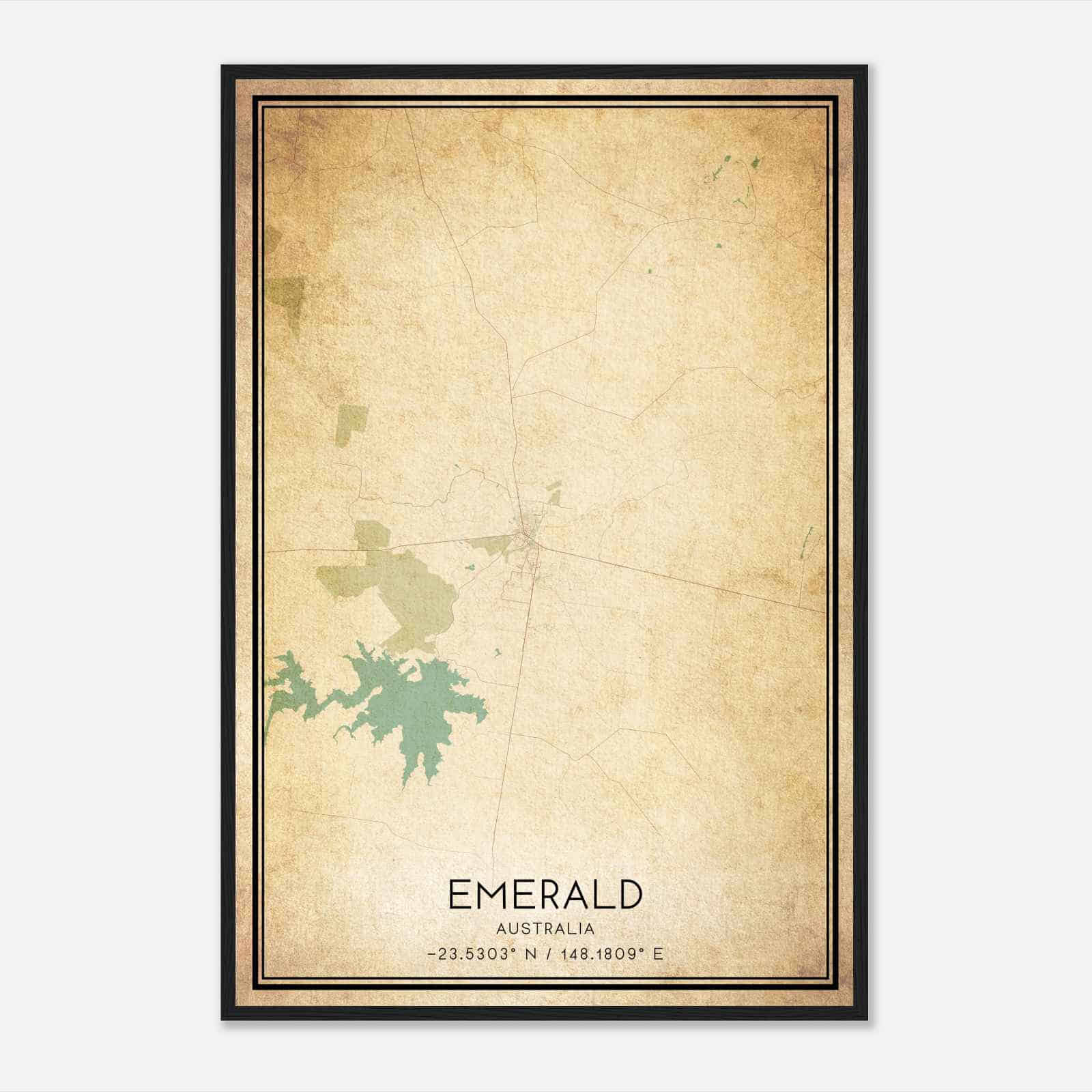 Vintage Emerald Australia Map Poster, Emerald City Road Wall Art Print Vintage Emerald Australia Map Poster, Emerald City Road Wall Art Print