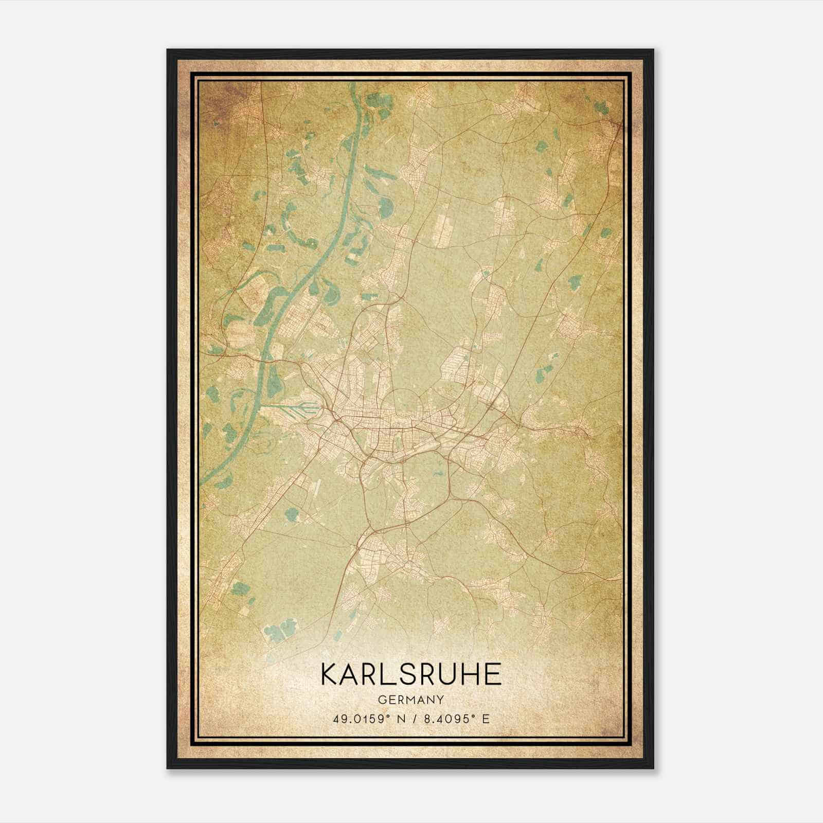 Vintage Karlsruhe Germany Map Poster, Karlsruhe City Road Wall Art Print
