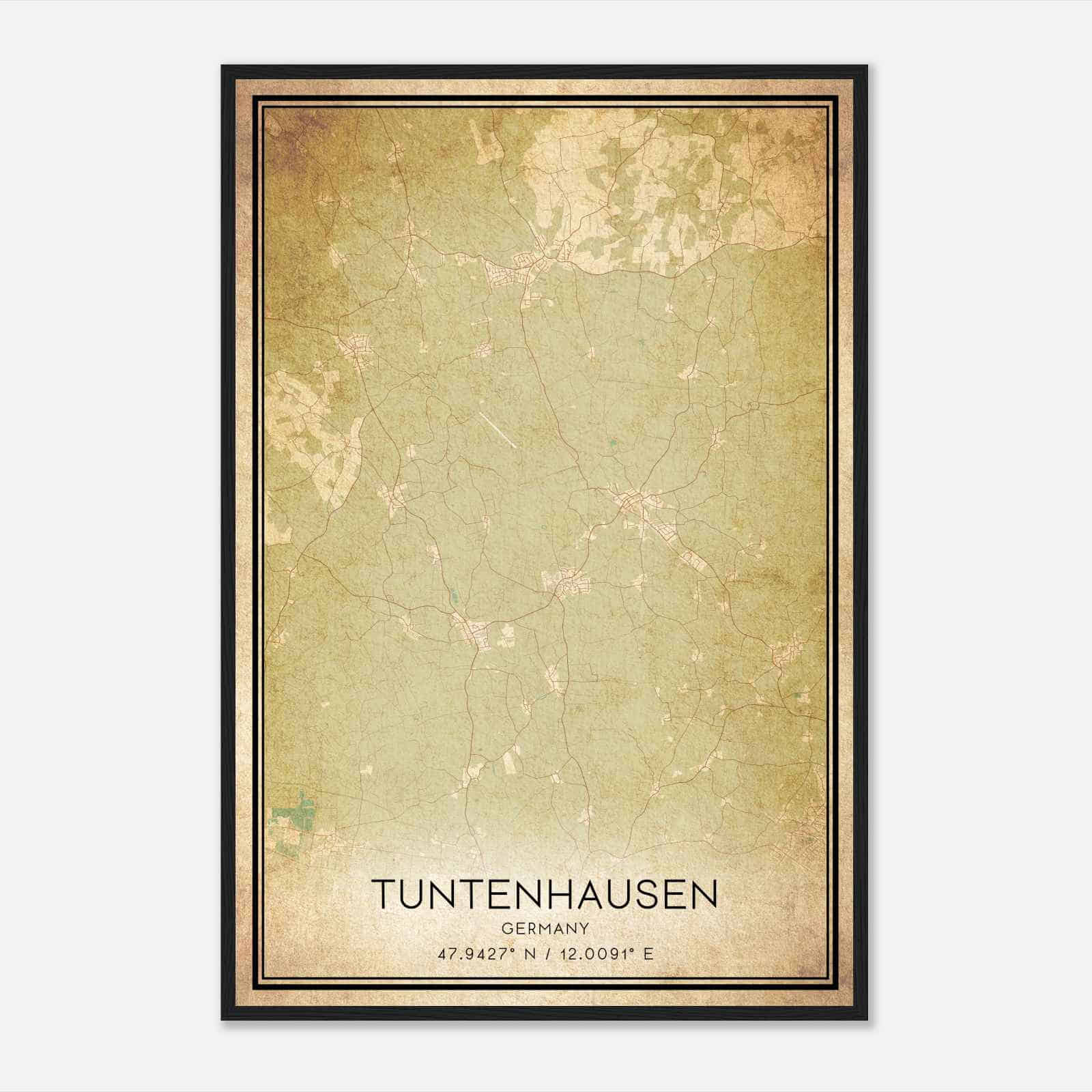 Vintage Tuntenhausen Germany Map Poster, Tuntenhausen City Road Wall Art Print