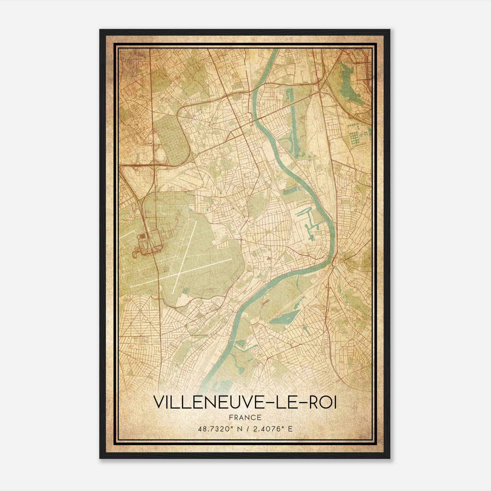 Vintage Villeneuve-le-Roi France Map Poster, Villeneuve-le-Roi City Road Wall Art Print