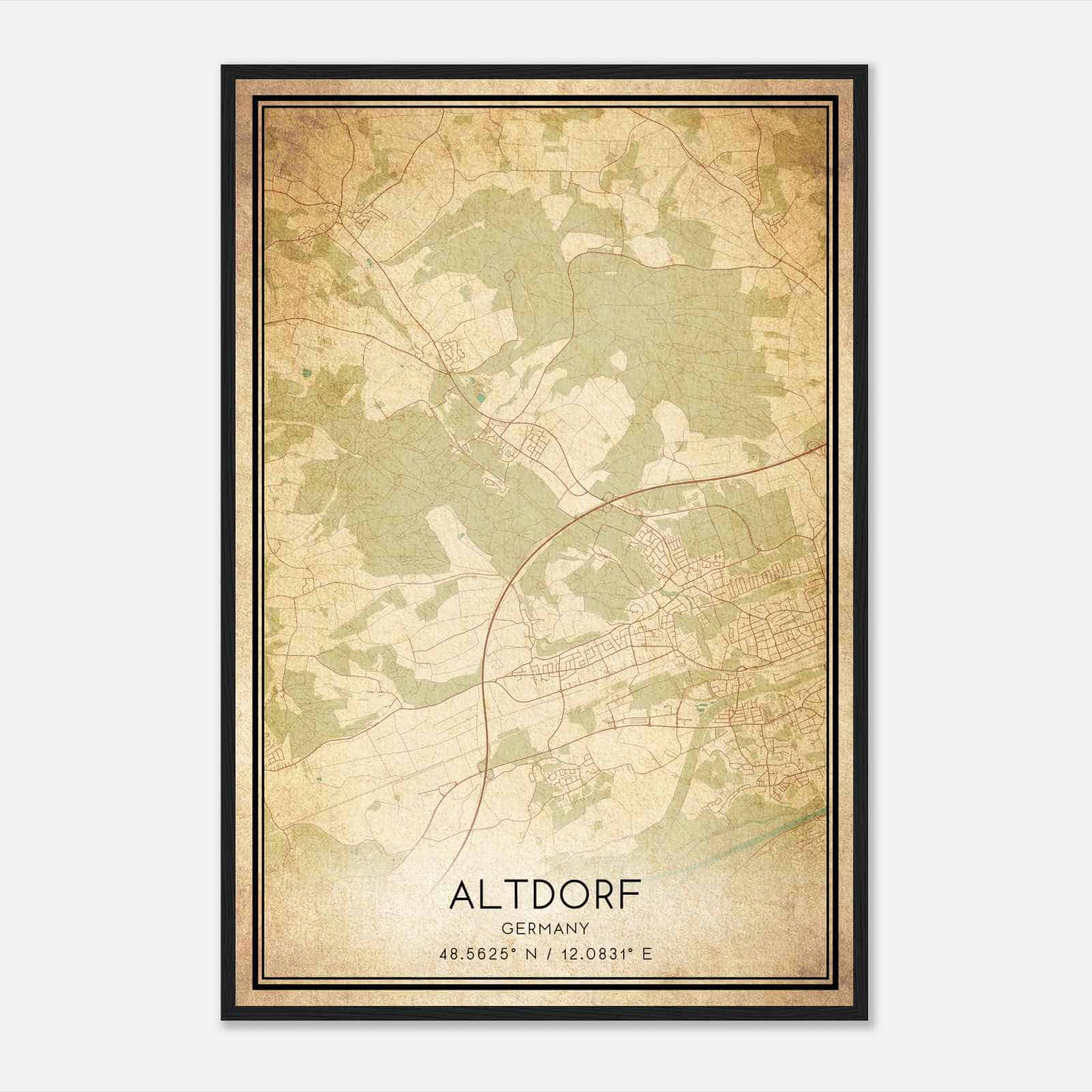 Vintage Altdorf Germany Map Poster, Altdorf City Road Wall Art Print