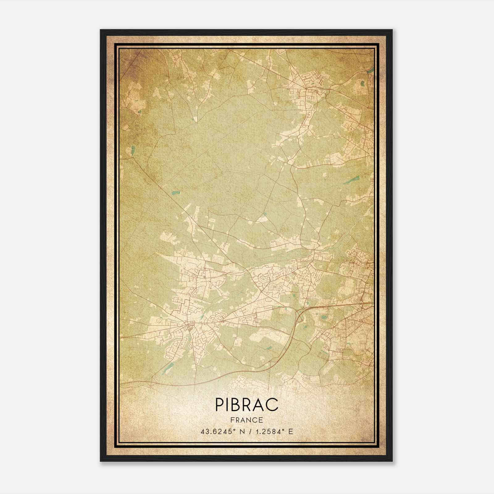 Vintage Pibrac France Map Poster, Pibrac City Road Wall Art Print