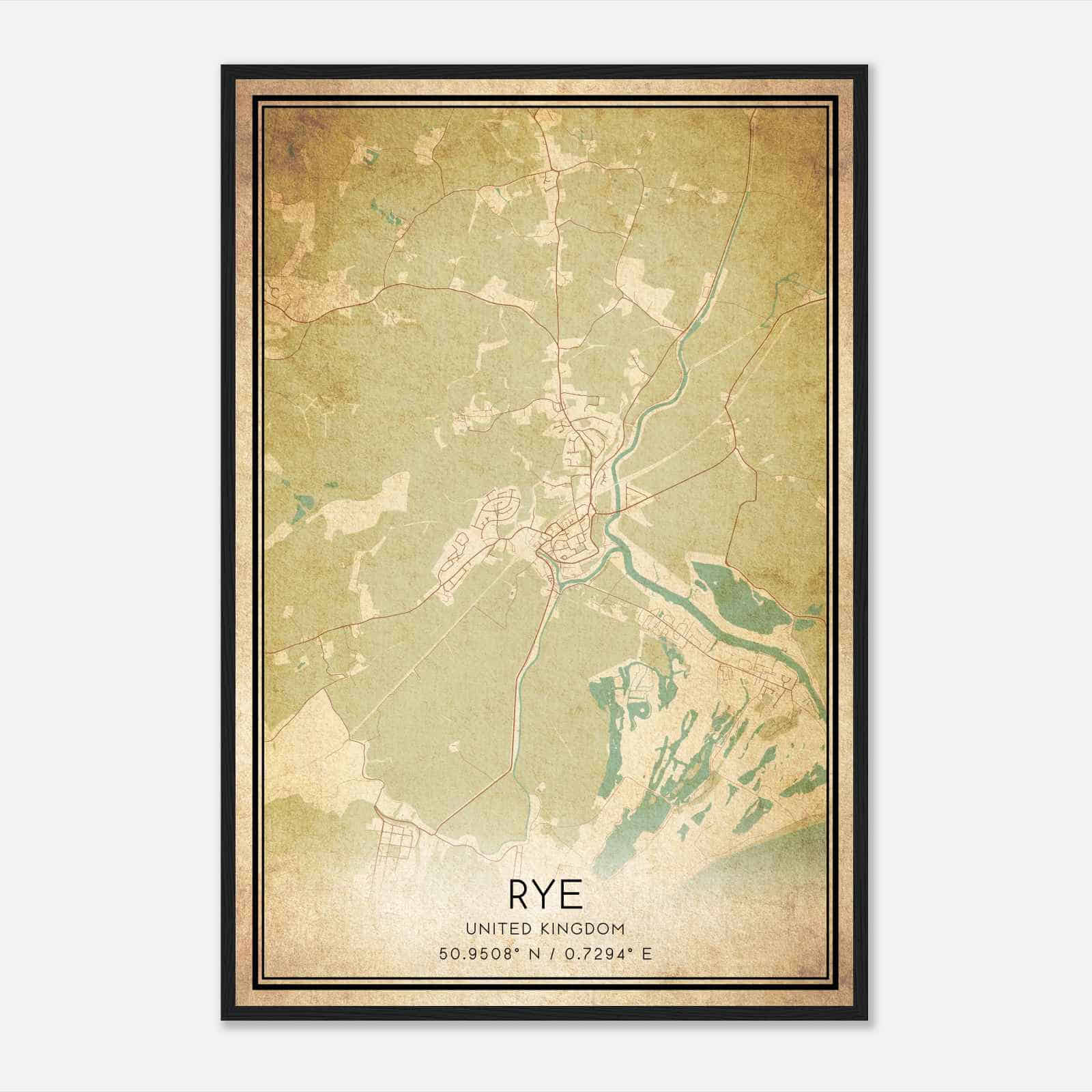 Vintage Rye United Kingdom Map Poster, Rye City Road Wall Art Print Vintage Rye United Kingdom Map Poster, Rye City Road Wall Art Print