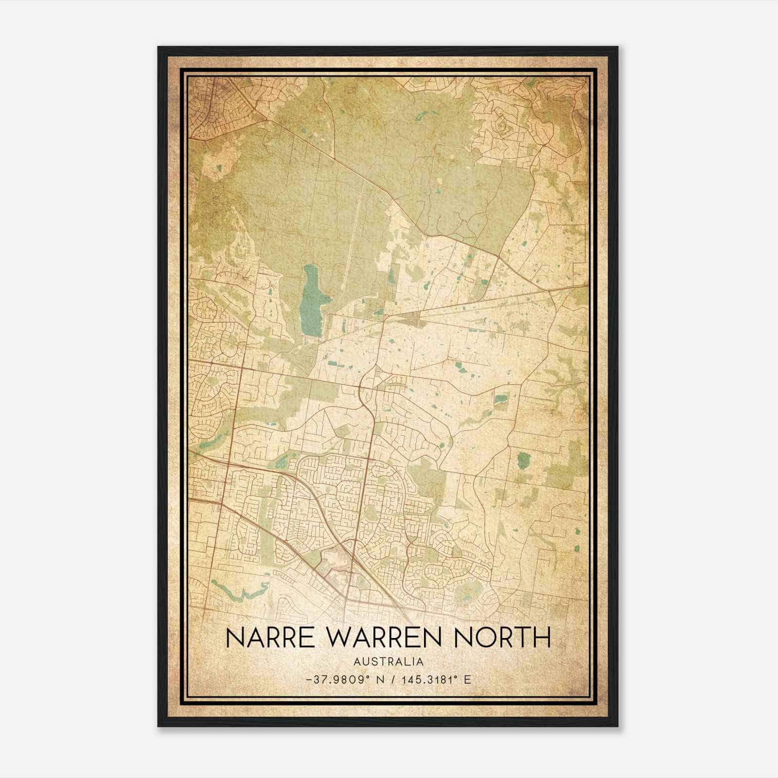 Vintage Narre Warren North Australia Map Poster, Narre Warren North City Road Wall Art Print