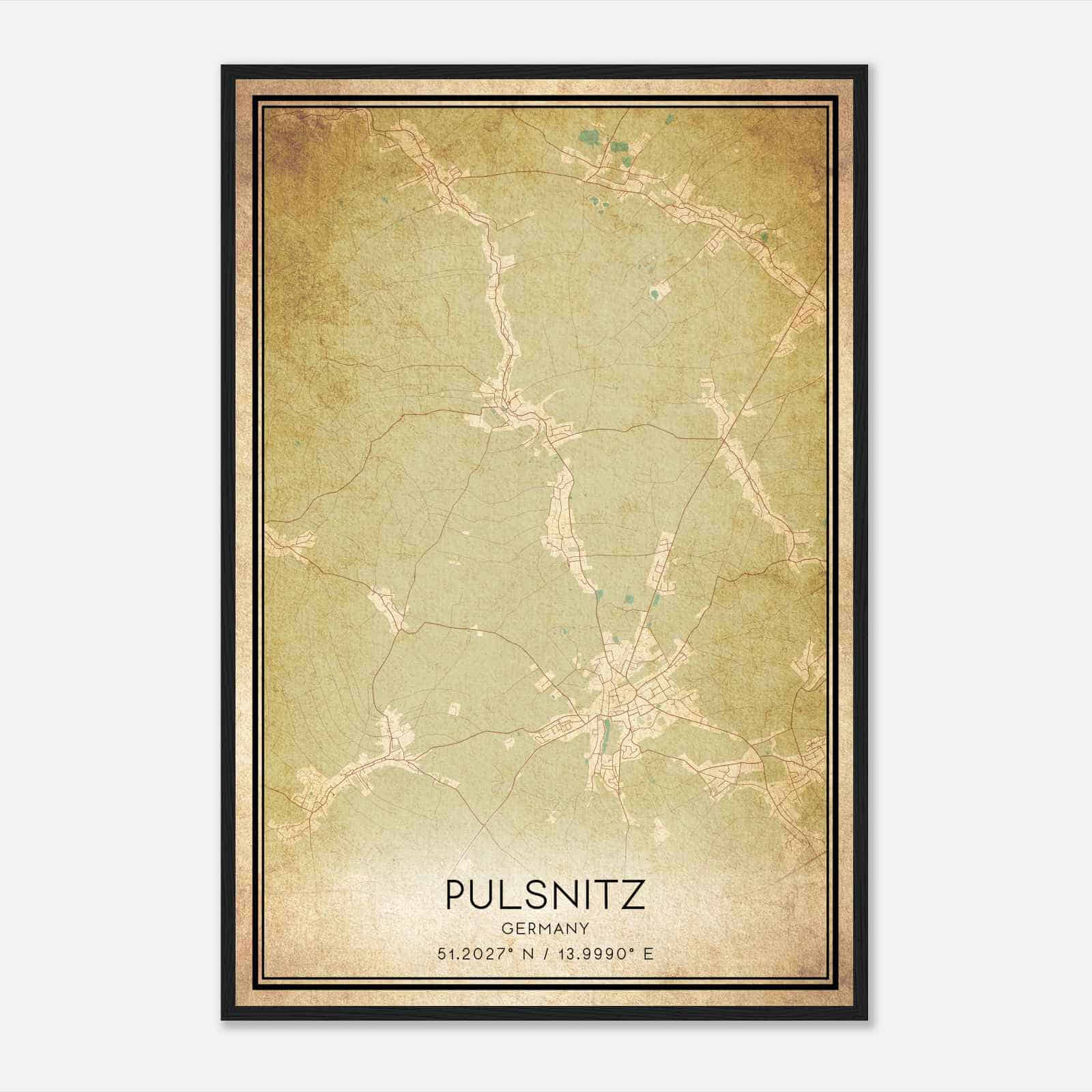 Vintage Pulsnitz Germany Map Poster, Pulsnitz City Road Wall Art Print